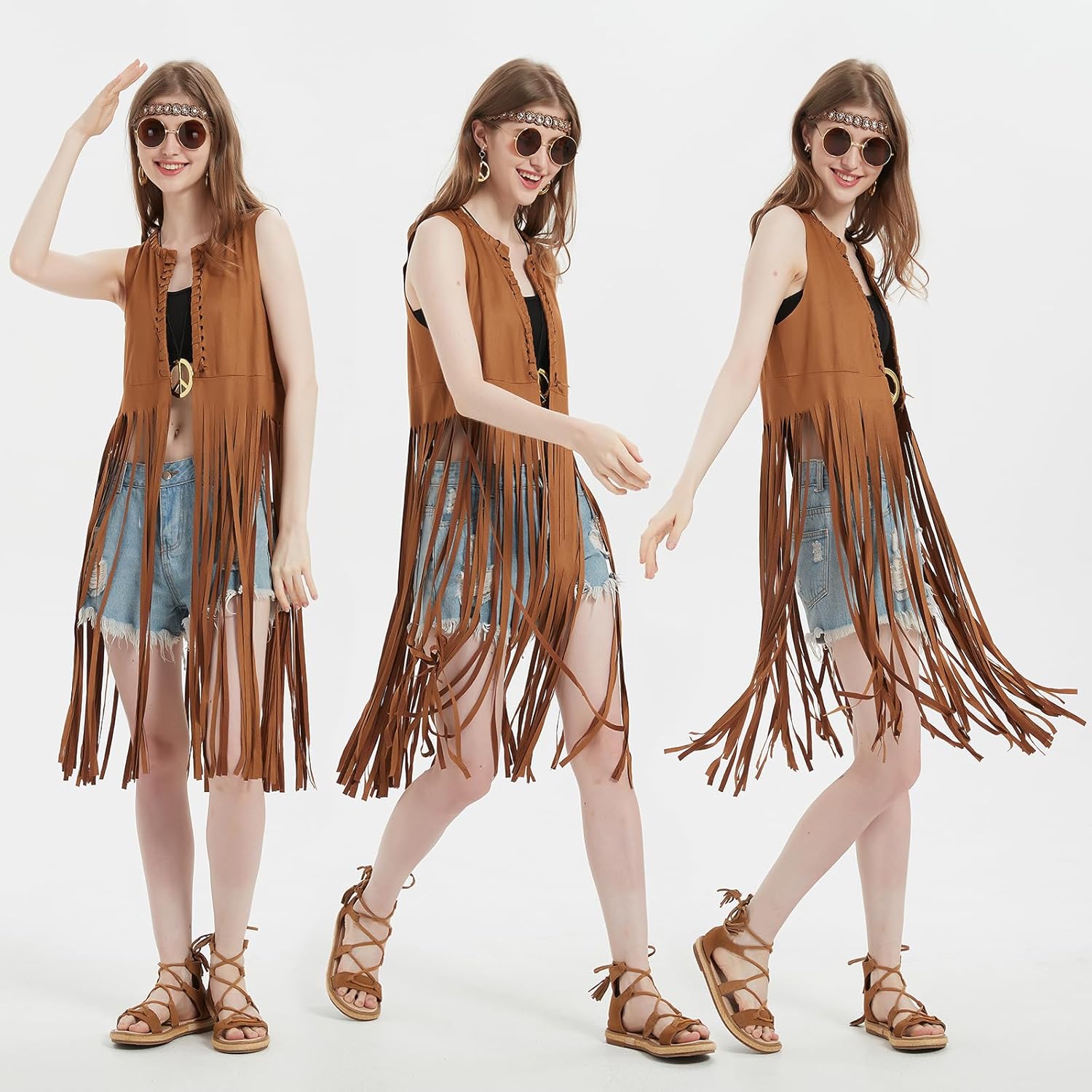 SunnyLisa Women Hippie Costume Set 60s 70s