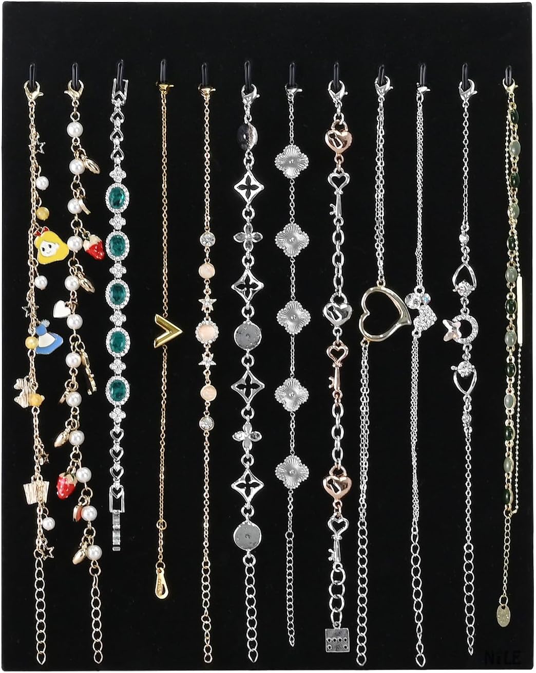 MOOCA 12-Hook Bracelet Display with Easel Stand 2 Pcs Set Black Velvet