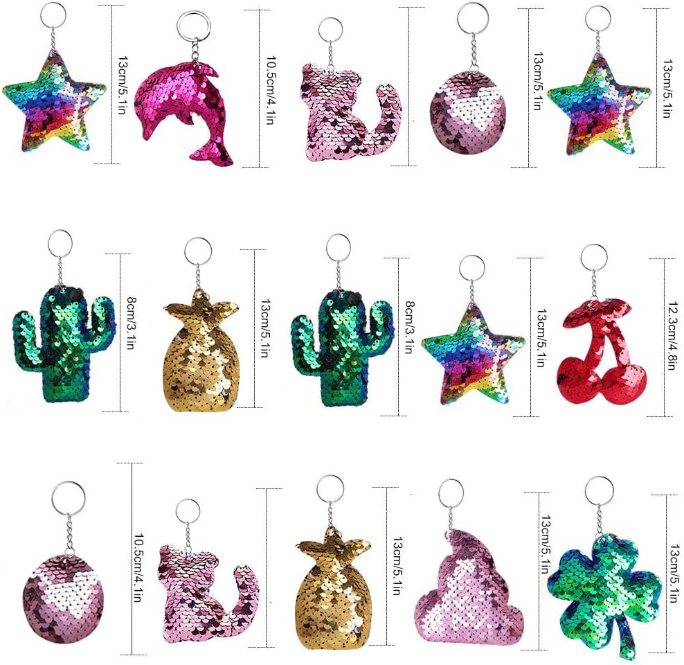 Outee 15 Pcs Sequin Keychain Set