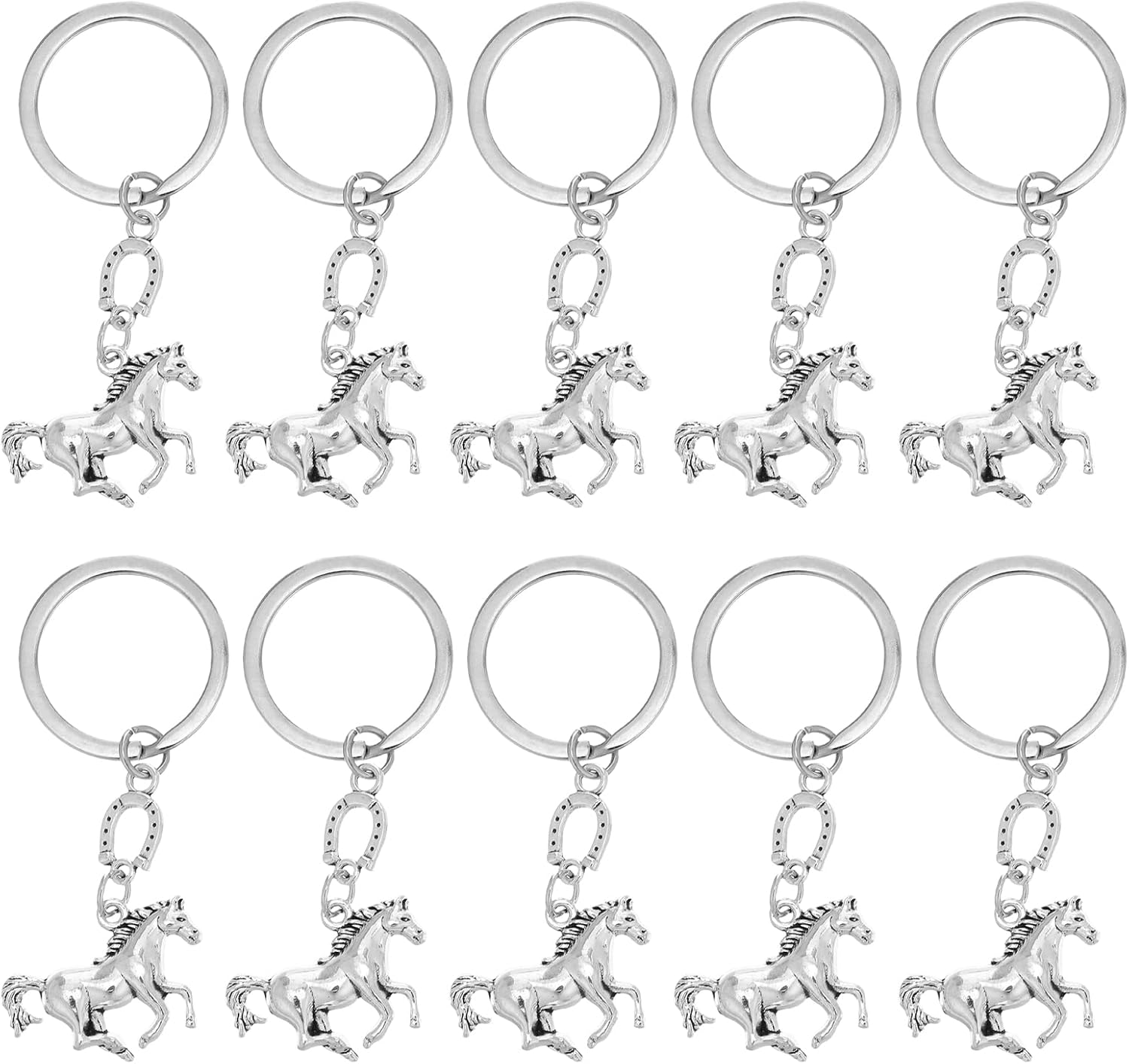 TIKTOLA 10pcs Horse Year Keychain Metal Keyring Silver