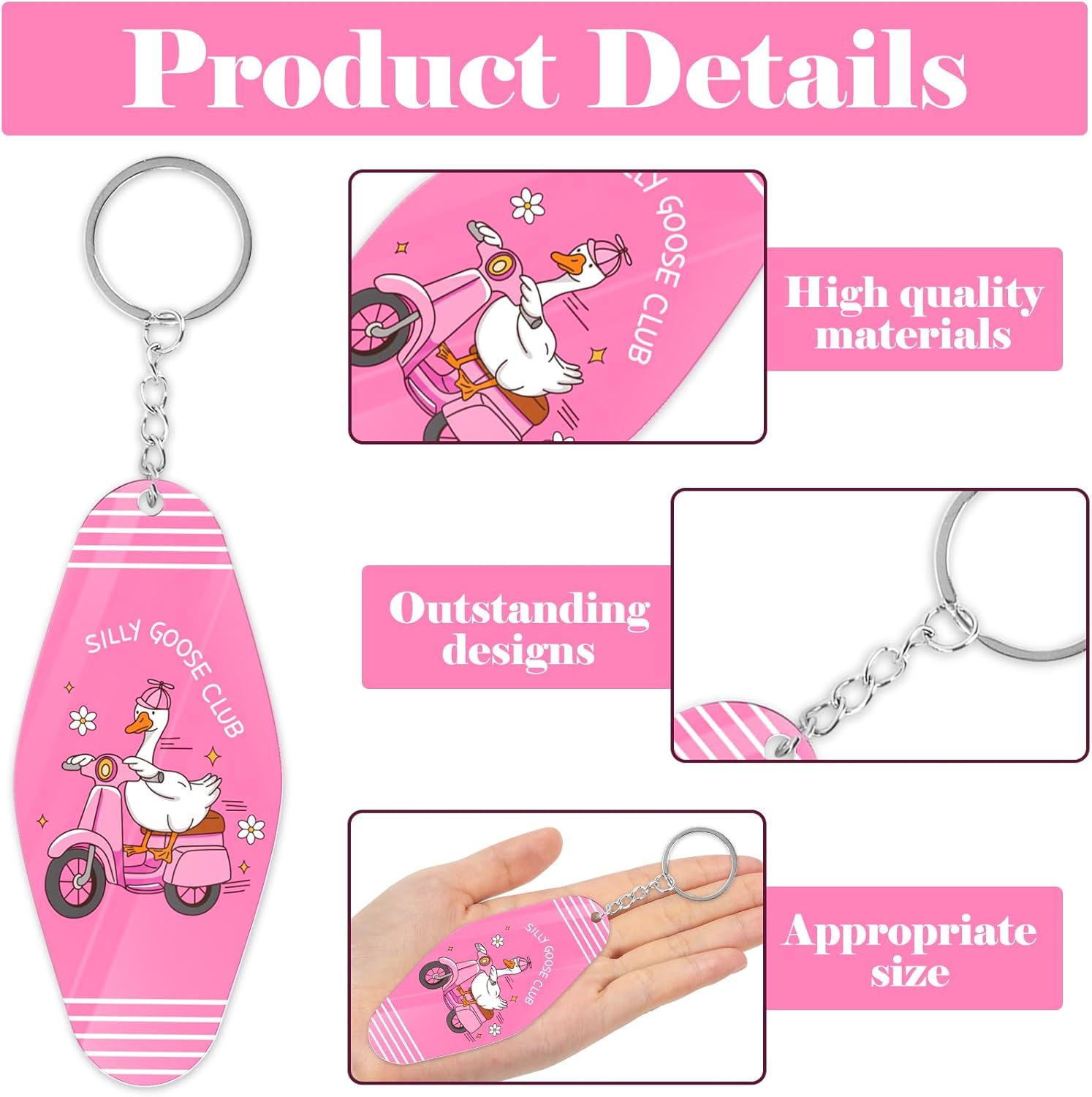 20Pcs Silly Goose Keychain Pink Cute Funny Key Rings Novelty Gifts