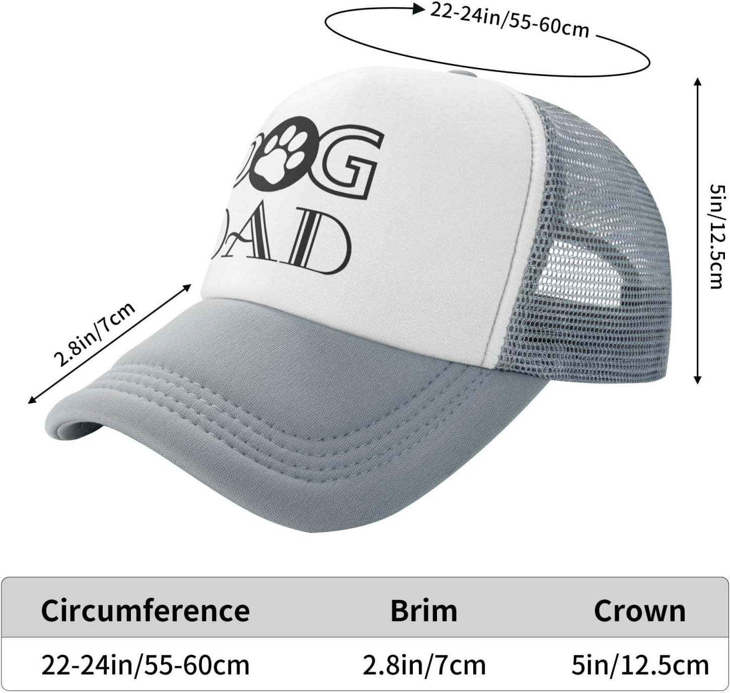 Dog Dad Funny Baseball Cap Adjustable Fitted Hat for Men Women Gray
