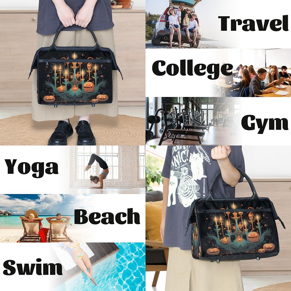 Halloween Pumpkin Candle Gym Bag for Women Men