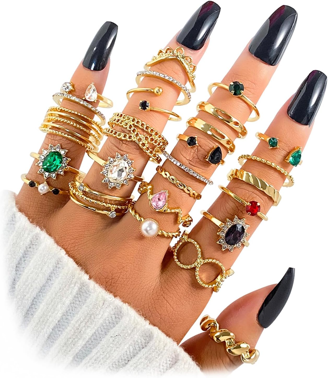 Gold Boho Sparkle Knuckle Rings Set For Women