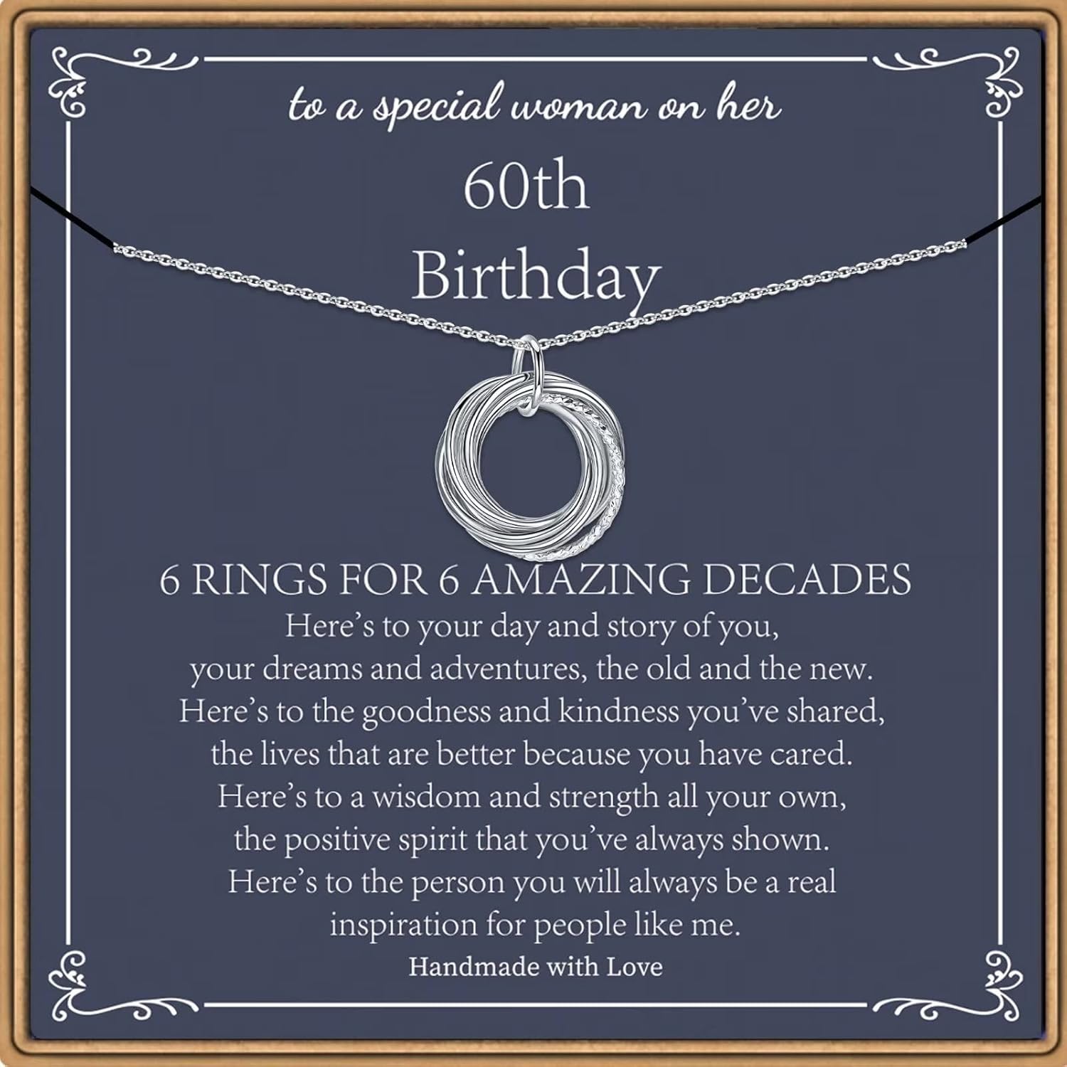 60th Birthday Necklace for Women Sterling Silver Chain Circles