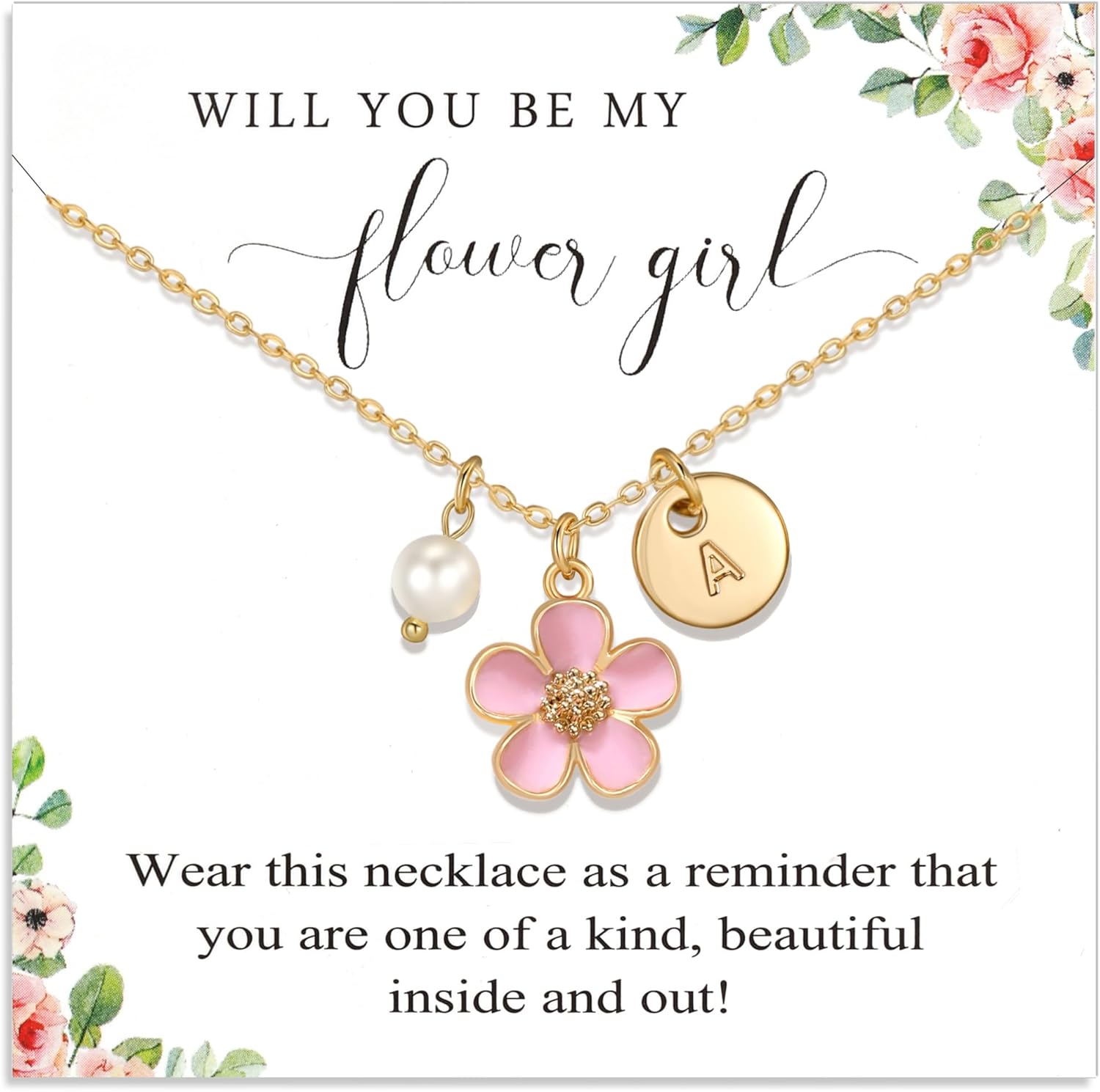 Flower Girl Proposal Initial Letter Necklace