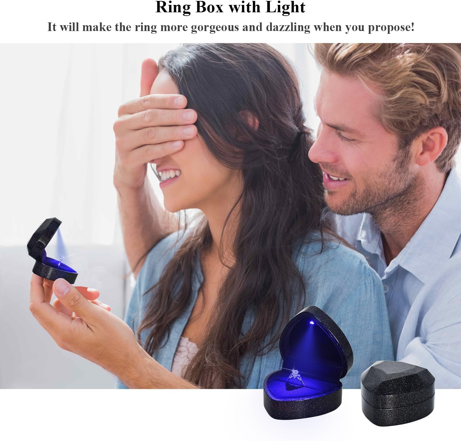Luxury LED Lighted Engagement Ring Box Heart Shaped Elegant Starry Sky Display Case