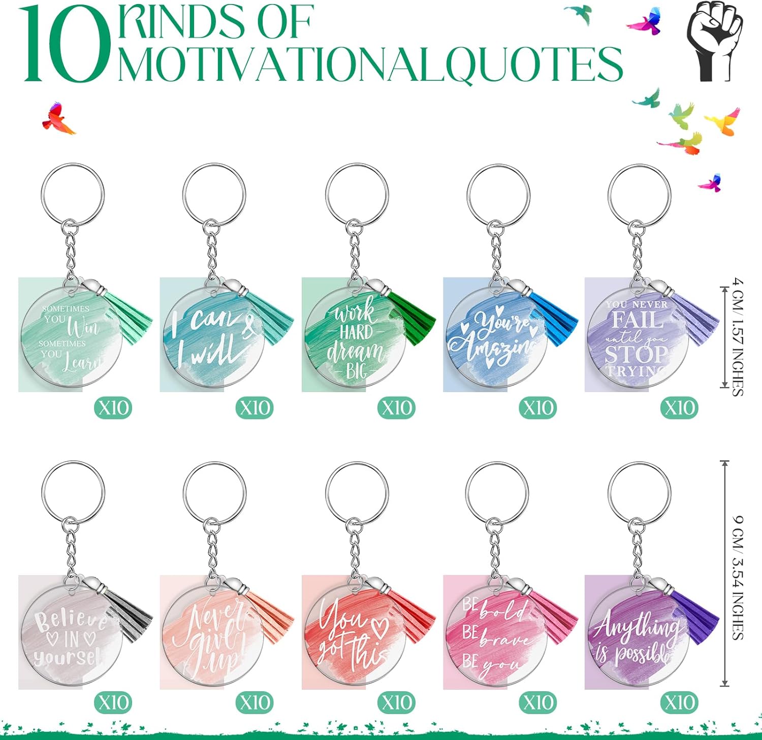 Chunful 100 Pcs Inspirational Acrylic Keychain with Tassels