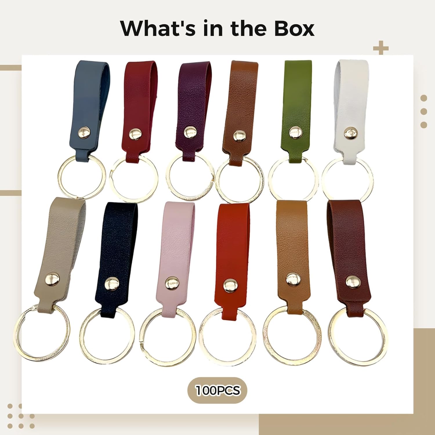 100 Piece Assorted Pu Leather Keychains Customizable Gift Set