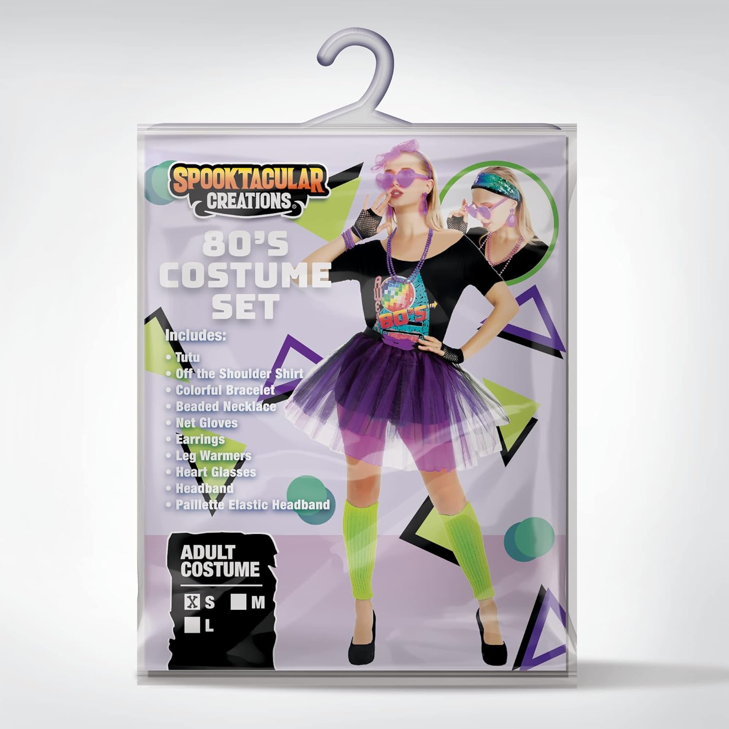 Purple 80s Costume Set with Tutu Headband and Accessories