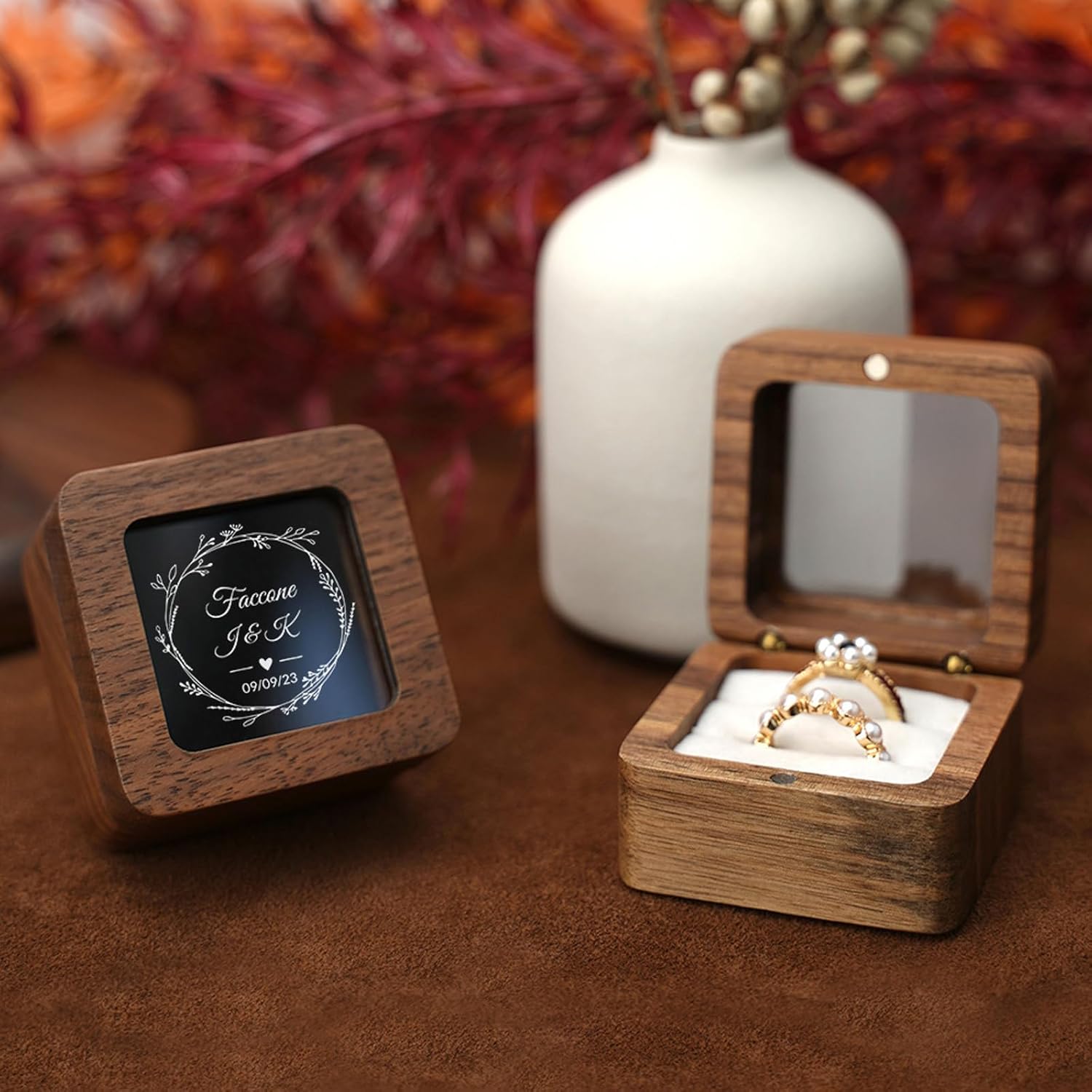 Personalized Wooden Ring Box with Name and Date