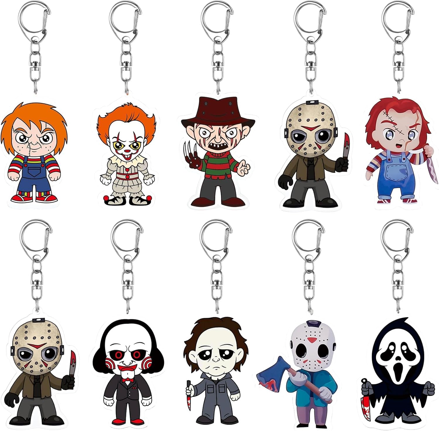 TeePolly 10 Pack Horror Keychains Halloween Decorations