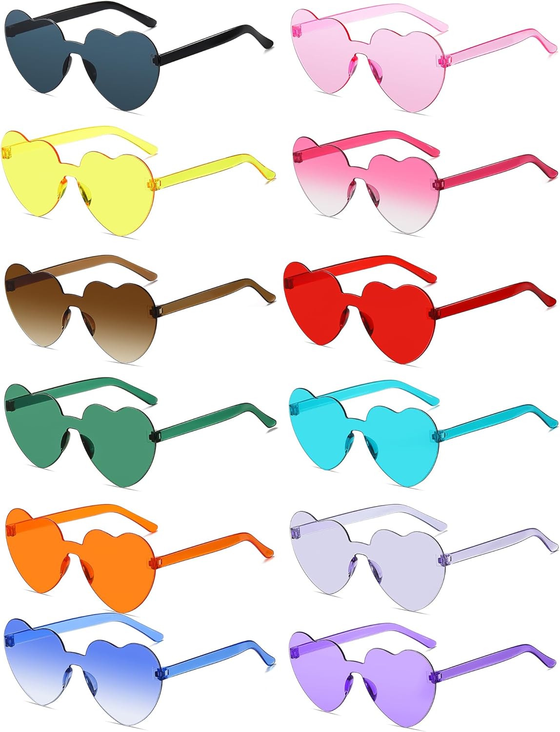 12 20 24 Pairs Heart Shaped Rimless Sunglasses for Women Men