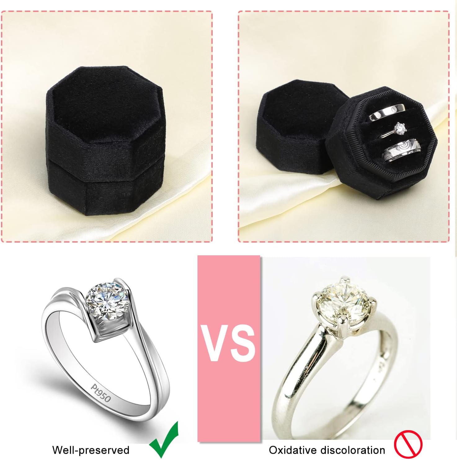 WantGor Velvet Ring Box with 3 Slots Black
