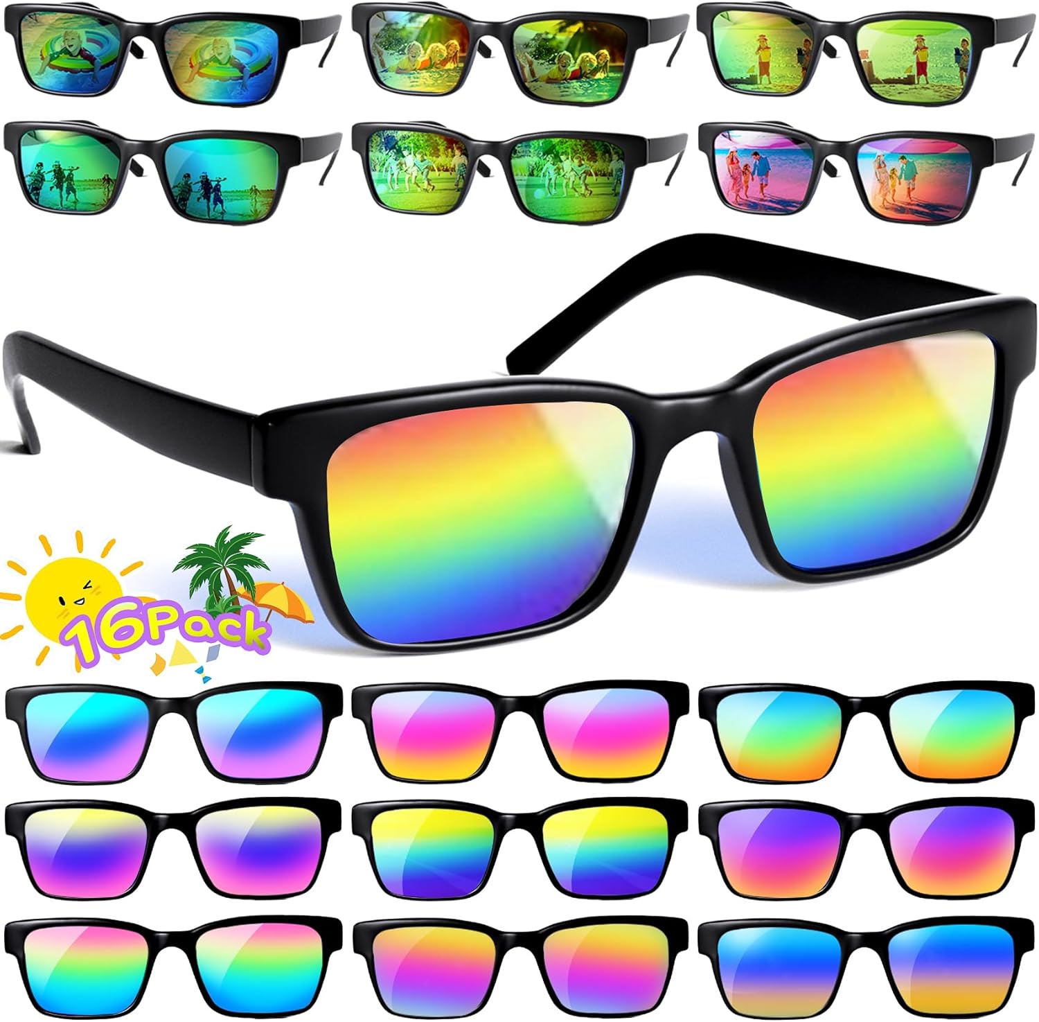 Neon Sunglasses for Kids 4-8 16-Pack Party Favors