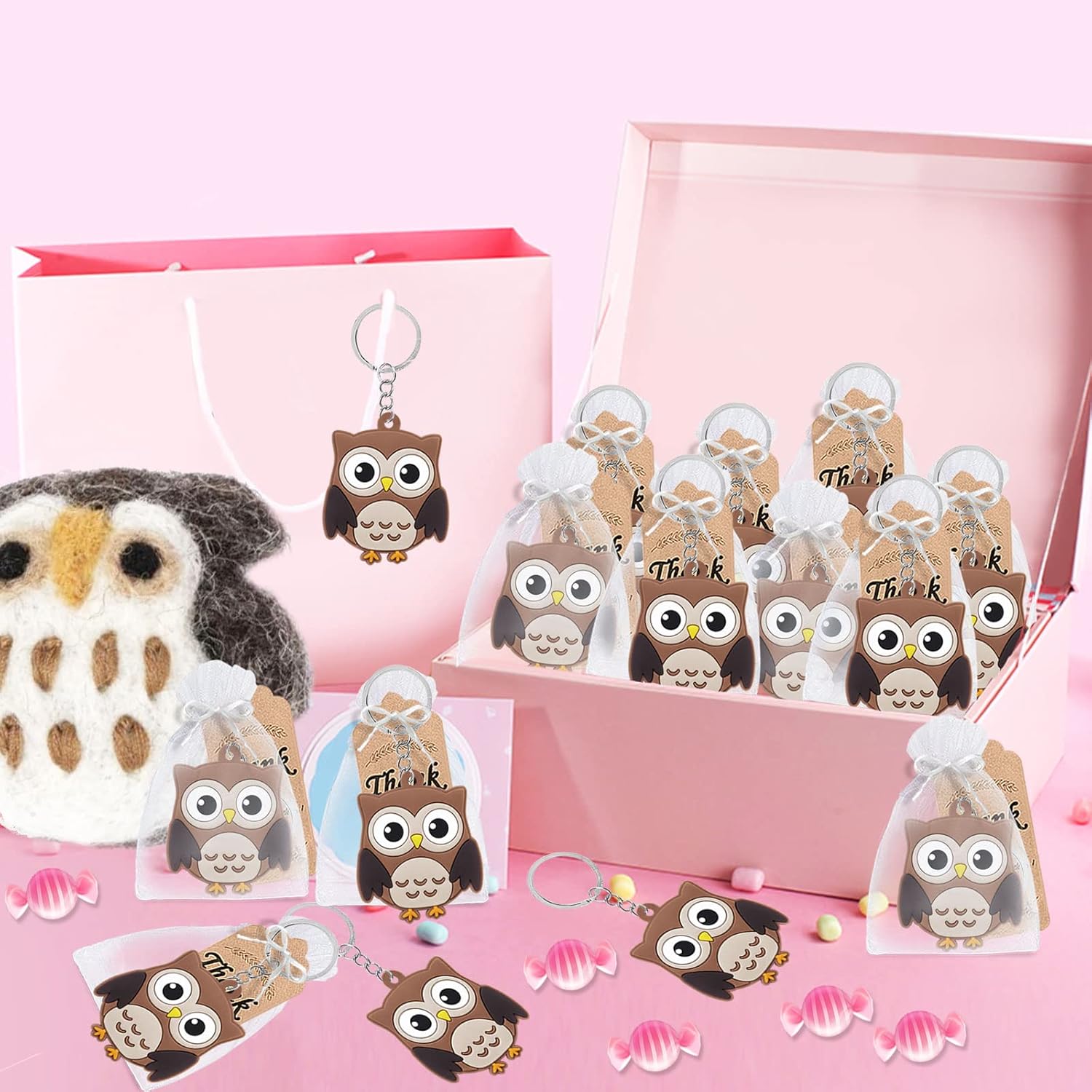 CiciBear 24 Owl Keychains - Forest Jungle Safari Party Decor