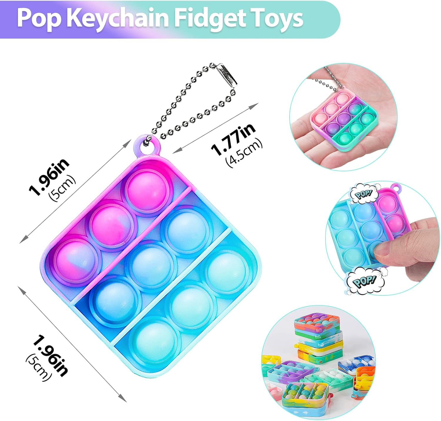 Genuvi Pop Fidget Toys 30 Pack Mini Keychain Fidget Toy for Kids