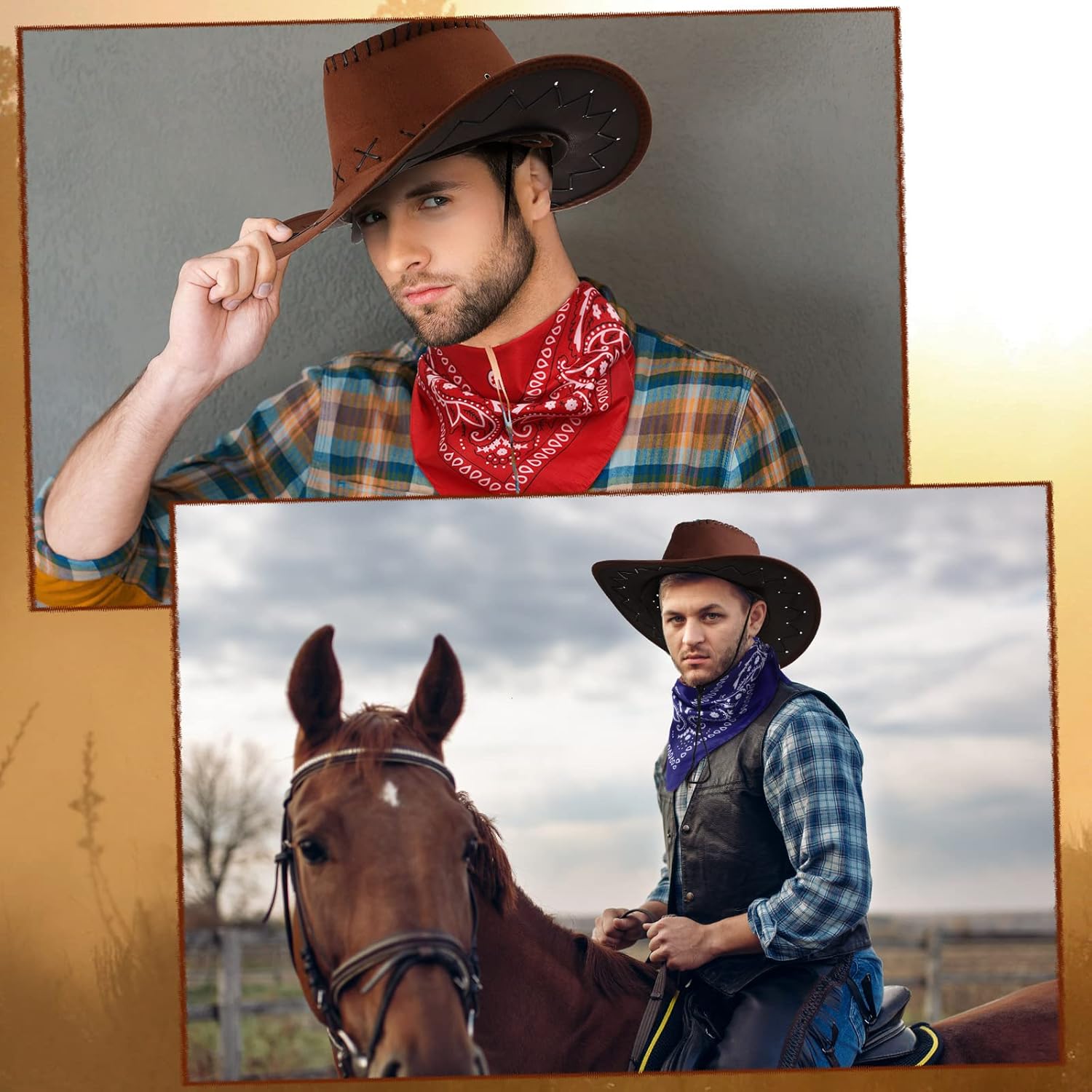 Zhanmai 24 Pcs Cowboy Hats With Bandana Party Pack