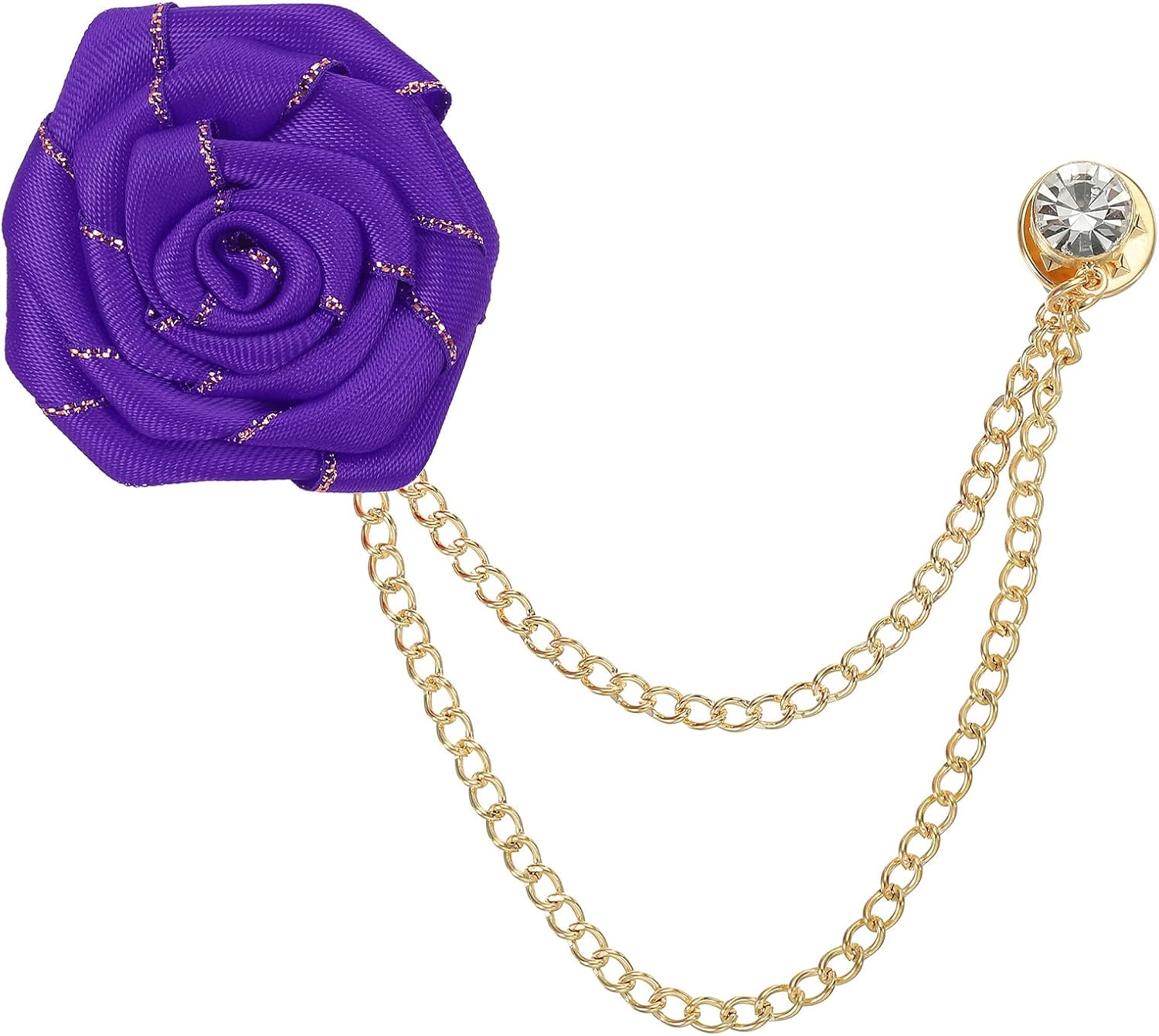 MECCANIXITY Fabric Rose Brooch Lapel Pin with Tassel Chain