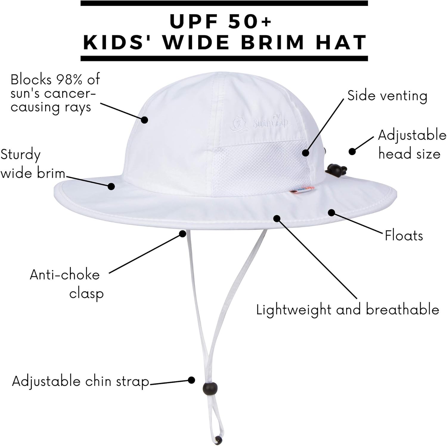 SwimZip Wide Brim Sun Hat for Kids UPF 50 Protection