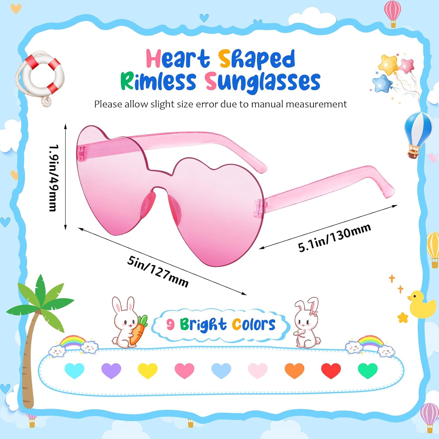 SUNOVELTIES 18 Heart Shape Rimless Kids Sunglasses