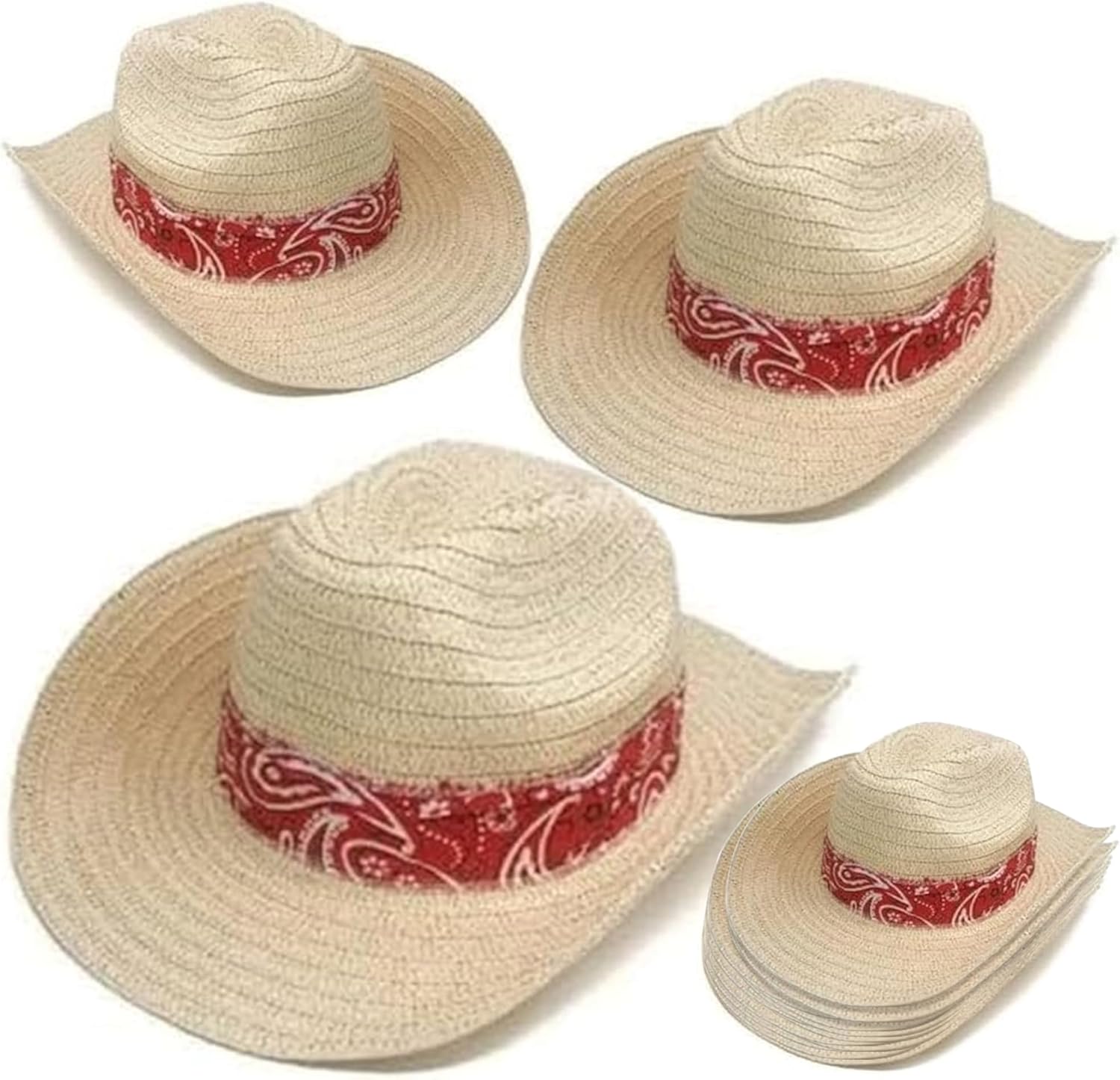 Podzly 12 Piece Straw Cowboy Hats - Stylish Western Hats for Men Women