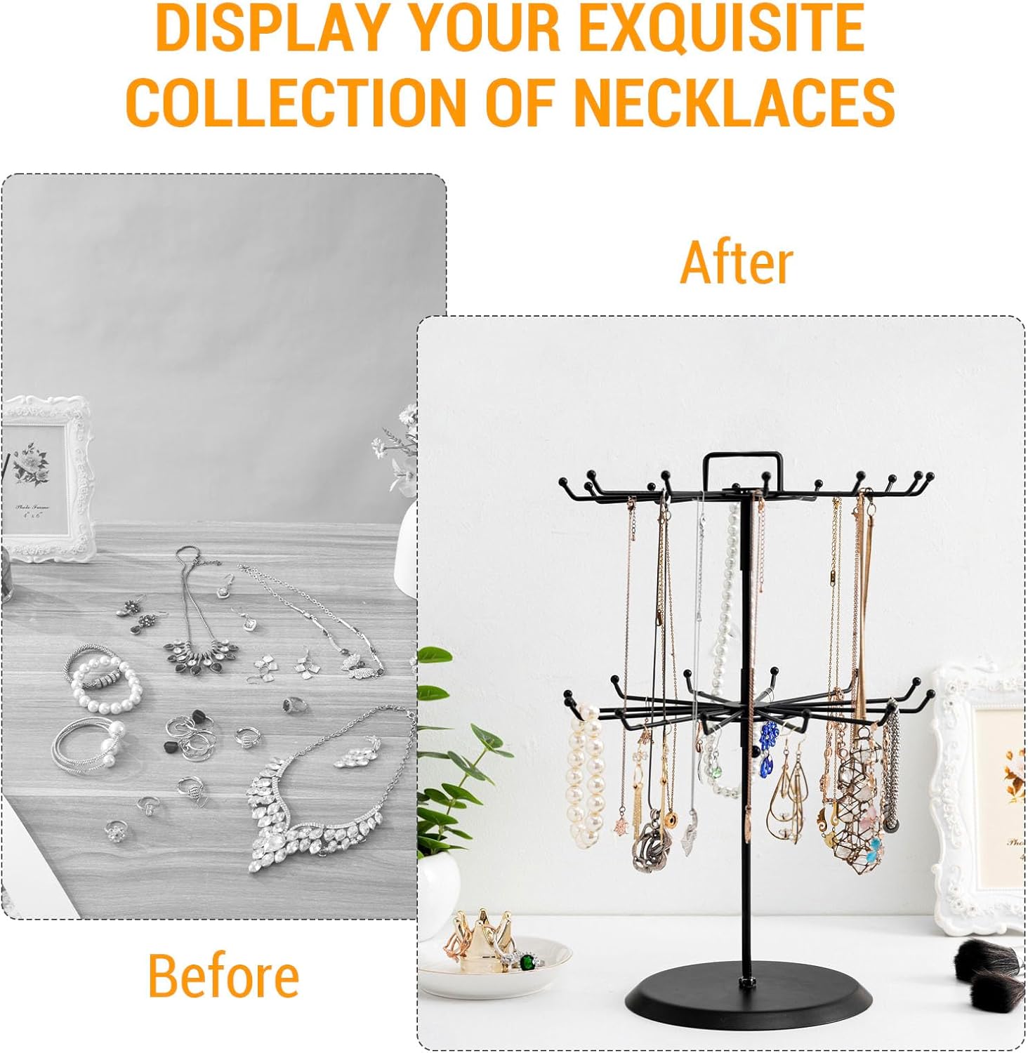 MyGift 2 Tier Rotating Jewelry Stand with 24 Hooks