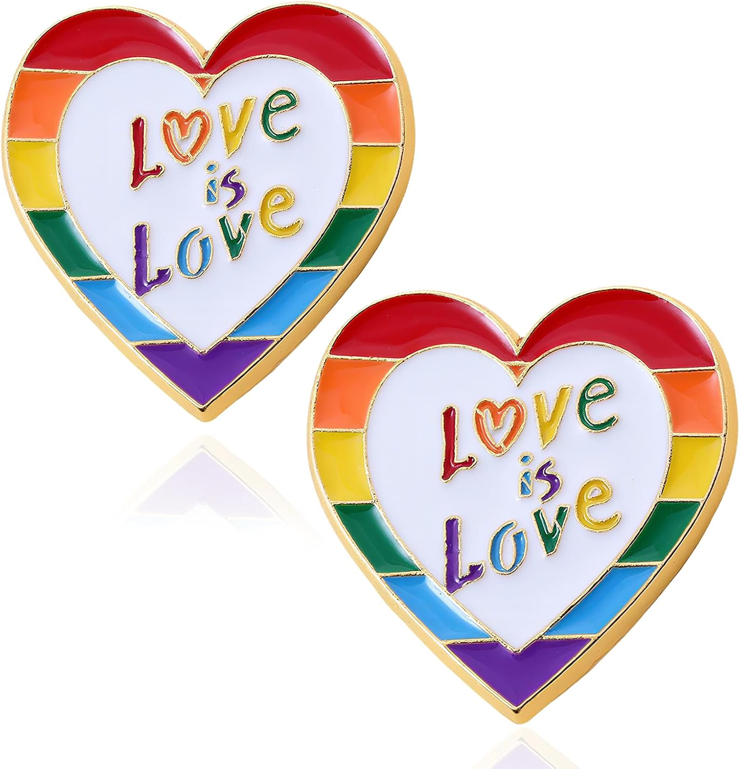 2PCS Love is Love LGBTQ Heart Rainbow Pins