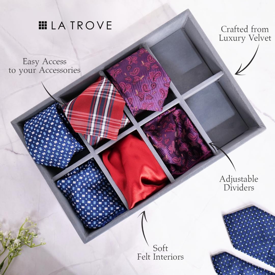 La Trove Tie and Pocket Square Organizer Tray with 8 Slots