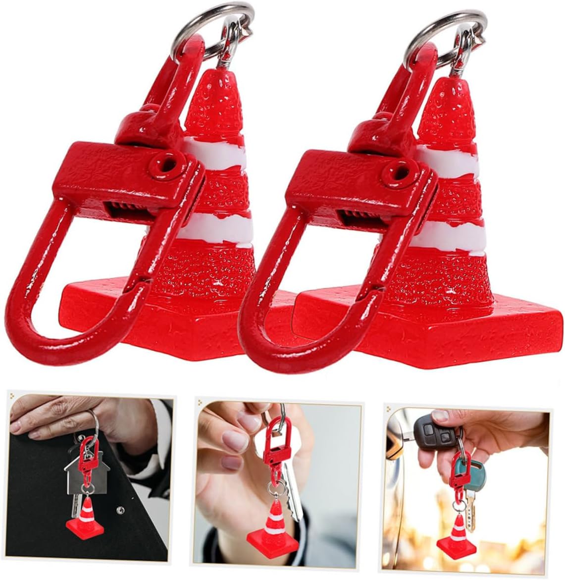 Kisangel 5pcs Resin Traffic Cone Keychain Pendant Set