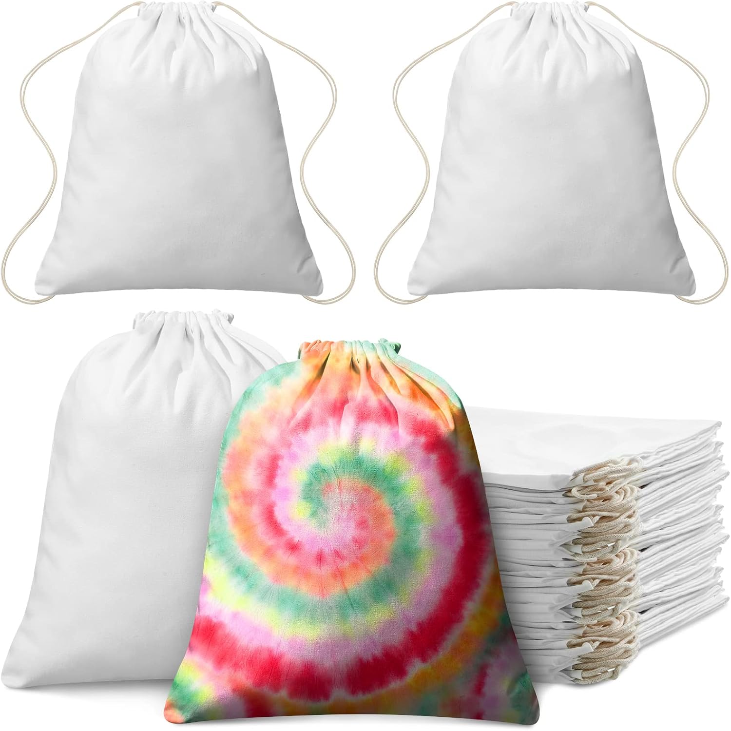 Saintrygo 24 Pcs Cotton Drawstring Tote Bags for Tie Dye