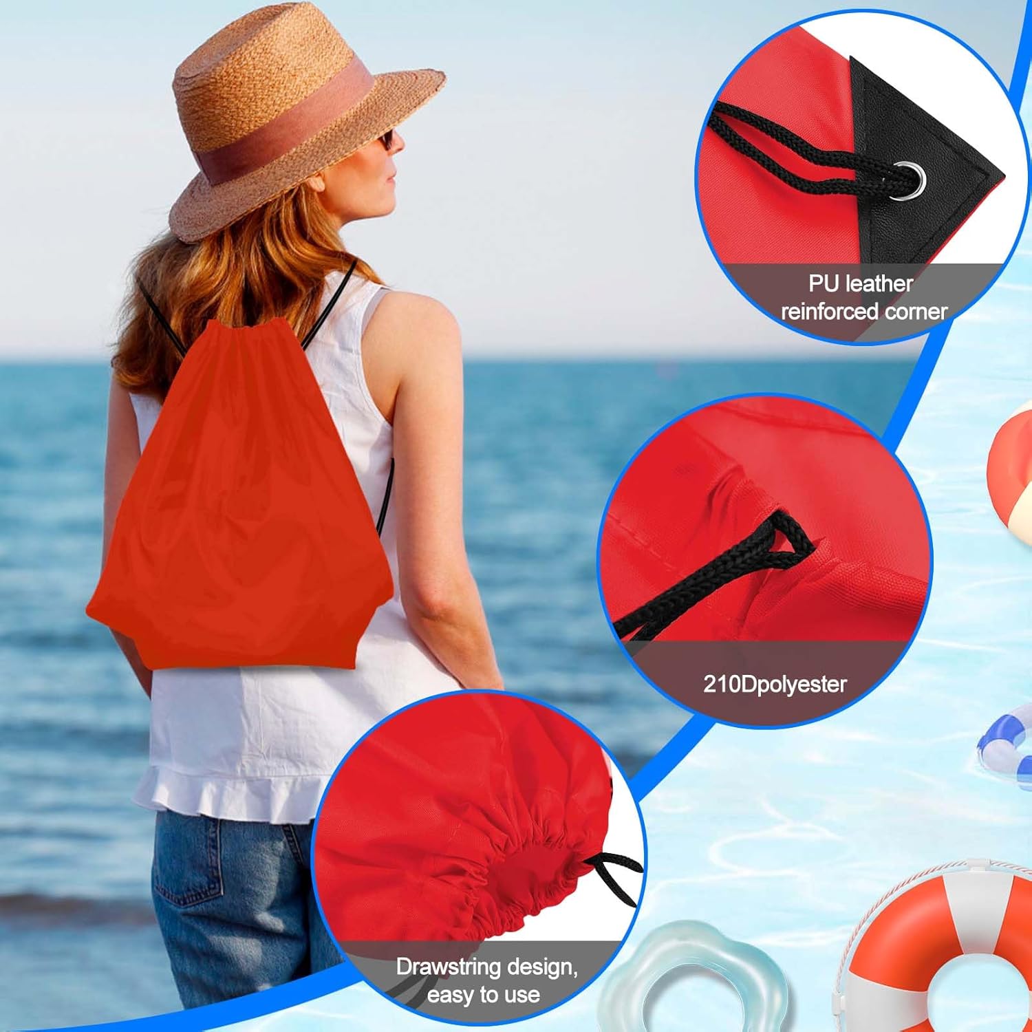 PLULON 6 Pcs Red Drawstring Bags for Gym Yoga Travel