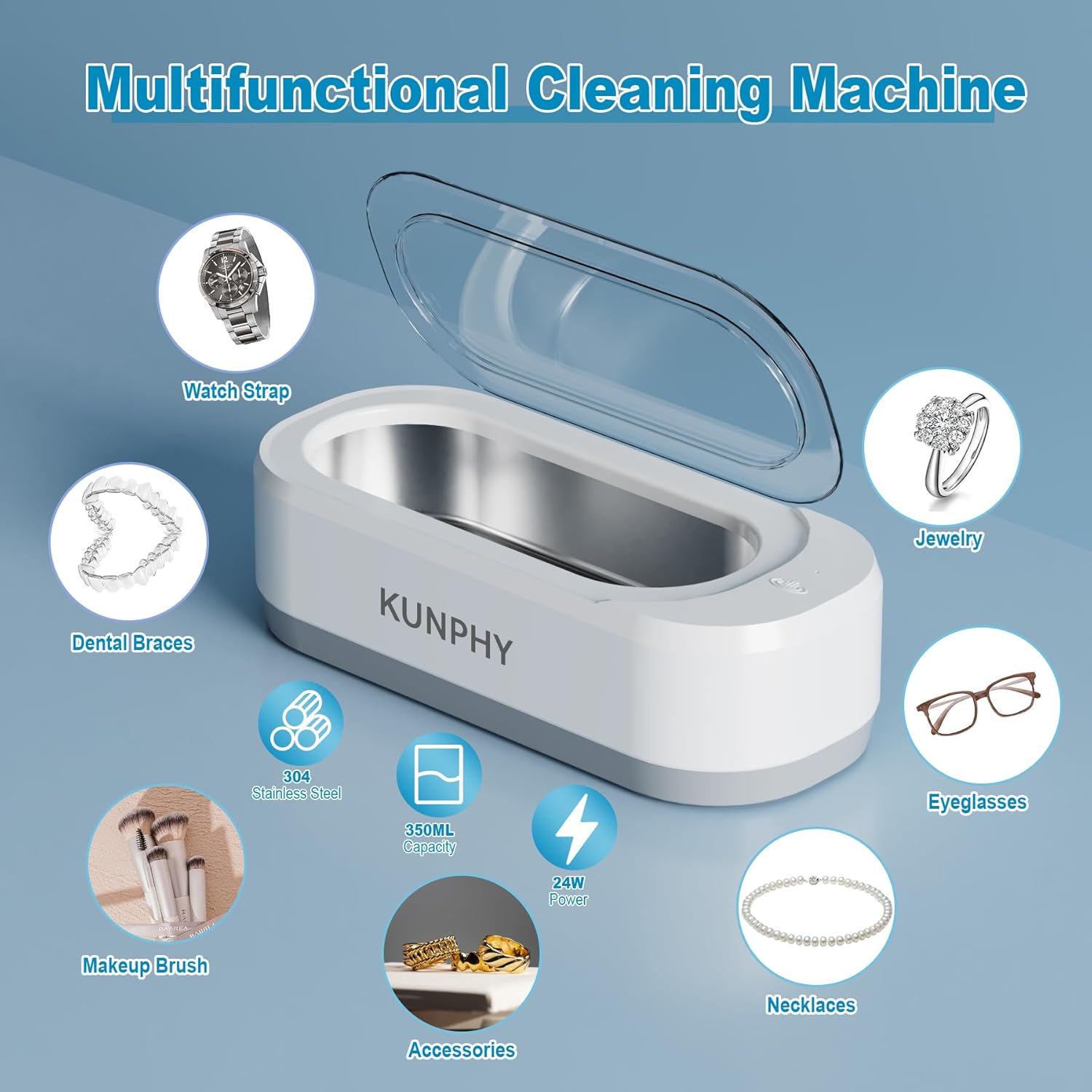 KUNPHY Ultrasonic Jewelry Cleaner 12oz 46KHz