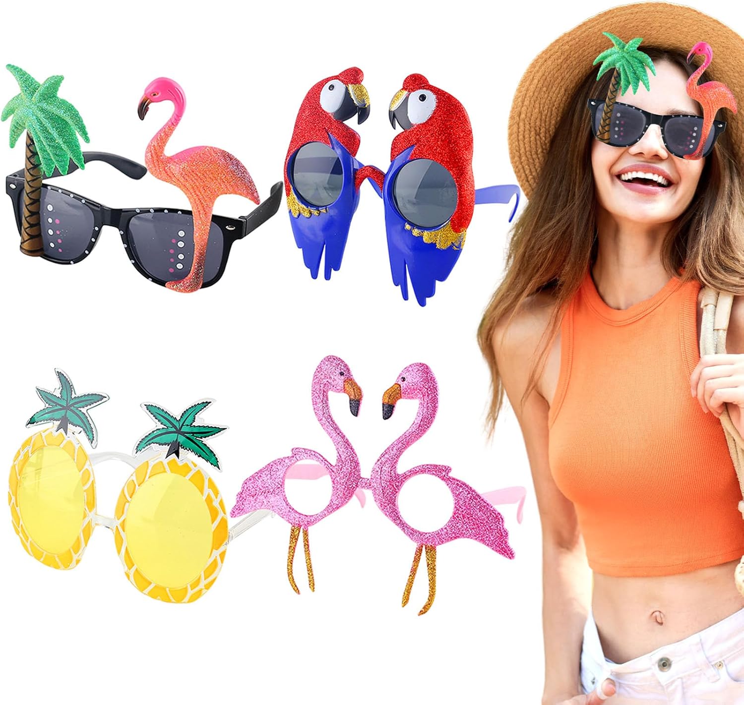 POPLAY Funny Party Sunglasses 4 Pair Hawaiian Style