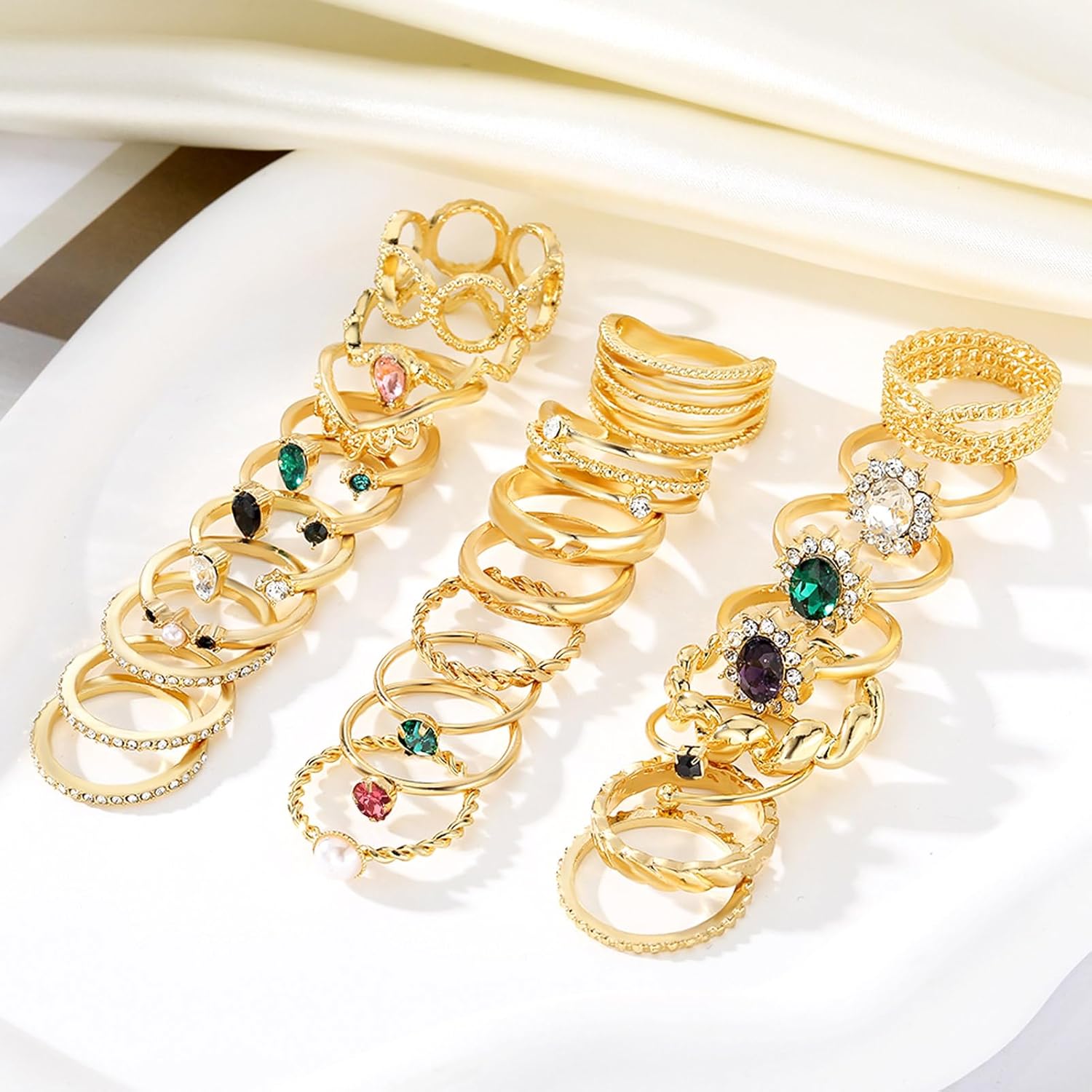 Gold Boho Sparkle Knuckle Rings Set For Women