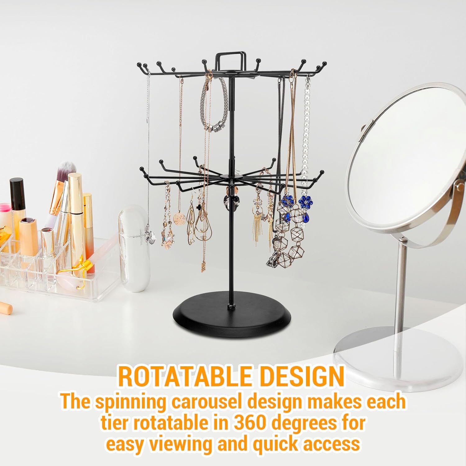 MyGift 2 Tier Rotating Jewelry Stand with 24 Hooks