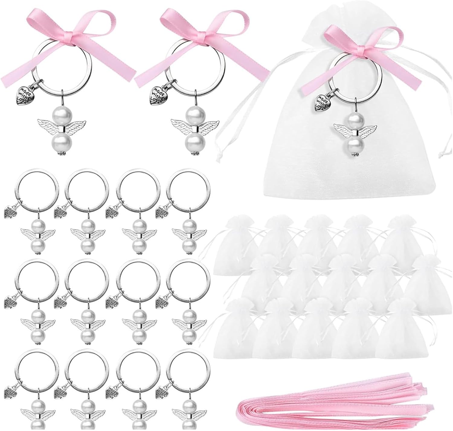 Pack Of 60 Stylish Angel Keychain Charms With Organized Pouches