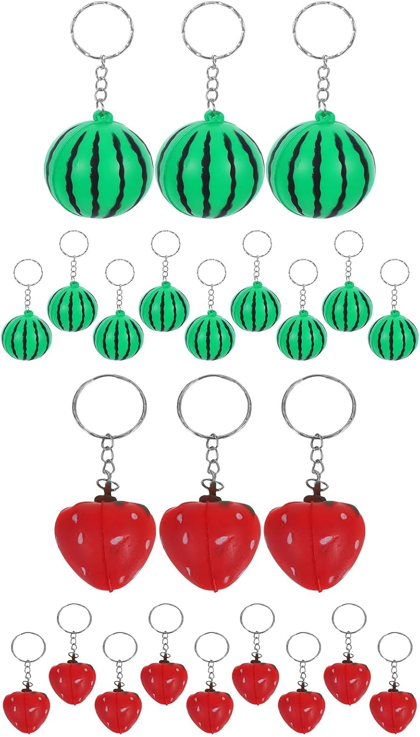 LOGOFUN 24PCS Realistic Watermelon Strawberry Keychain Set