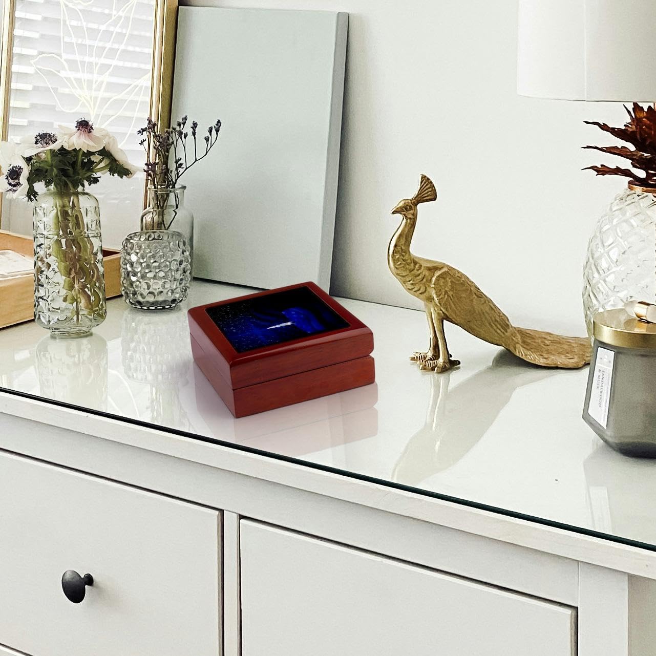 3dRose Decorative Jewelry Box with Candle and Starry Sky Design