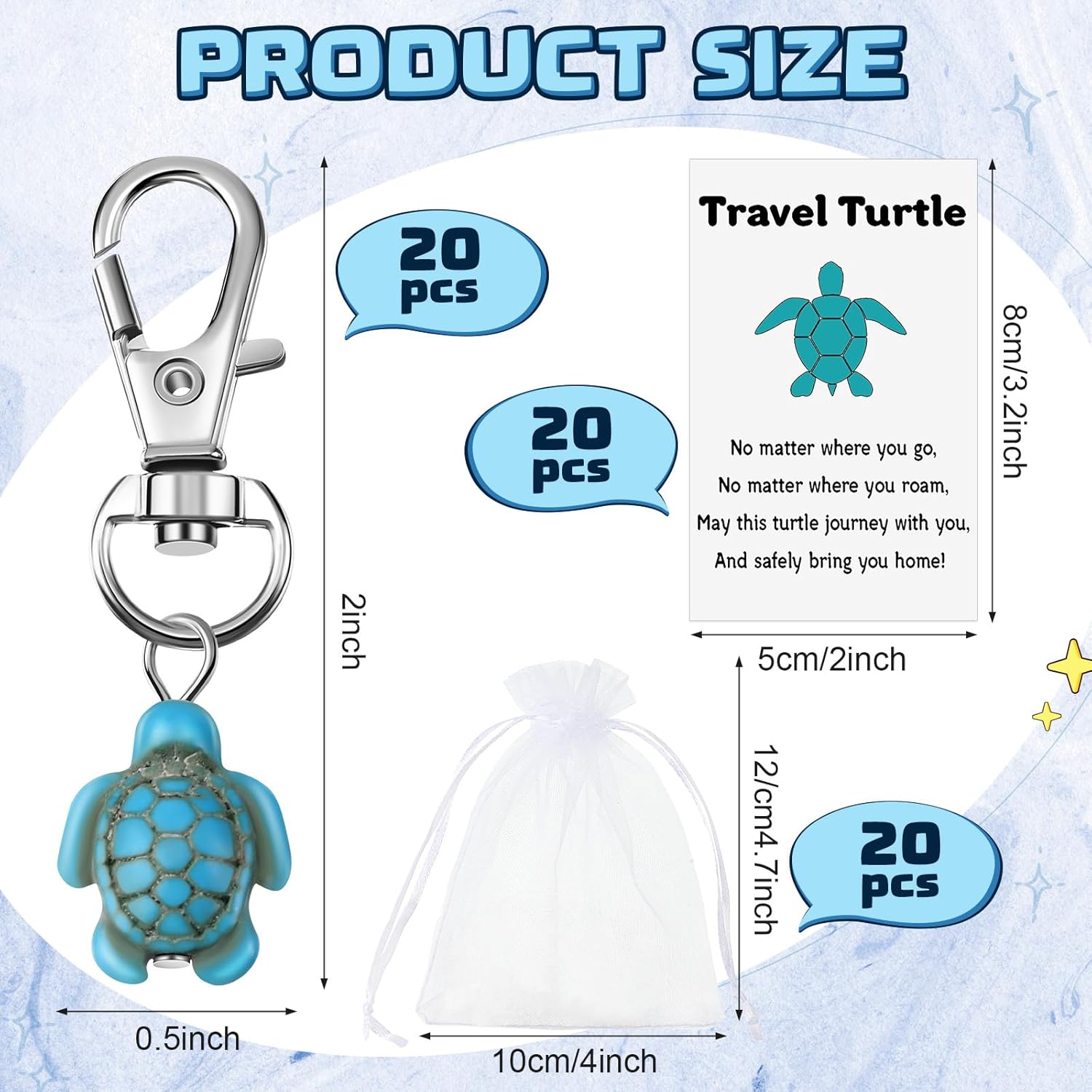 Travel Turtle Keychain Set for Gifts and Good Luck