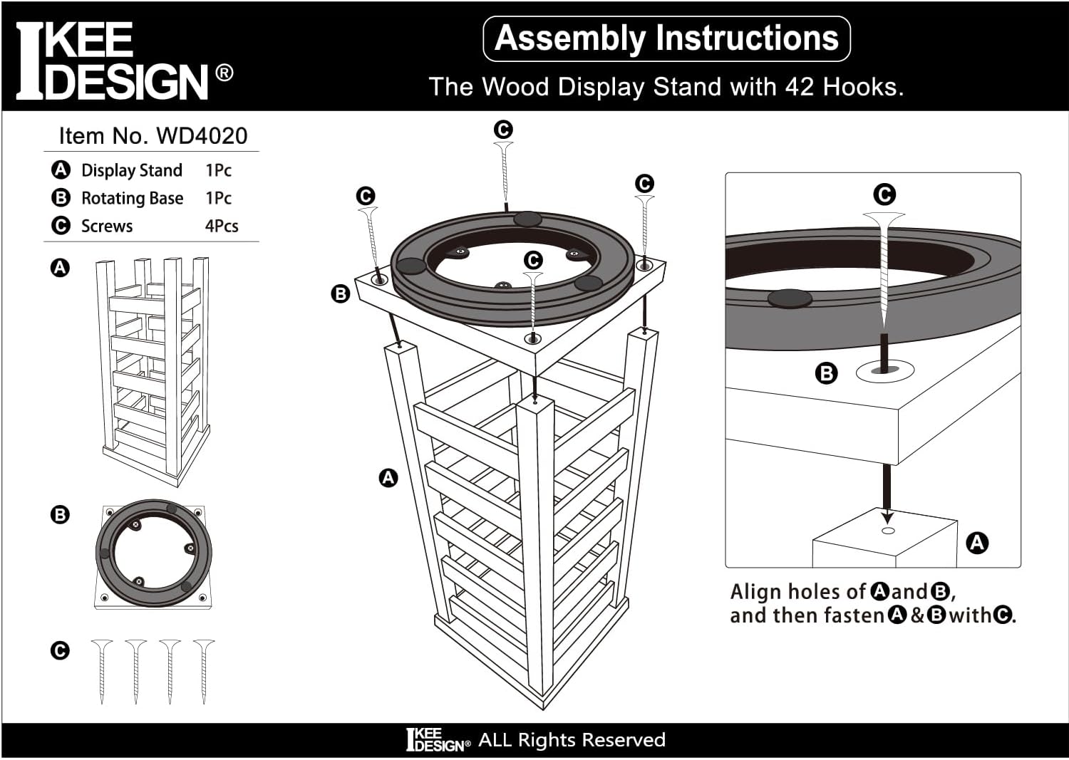 Ikee Design 5 Tiers Rotating Jewelry Display Tower with 42 Hooks