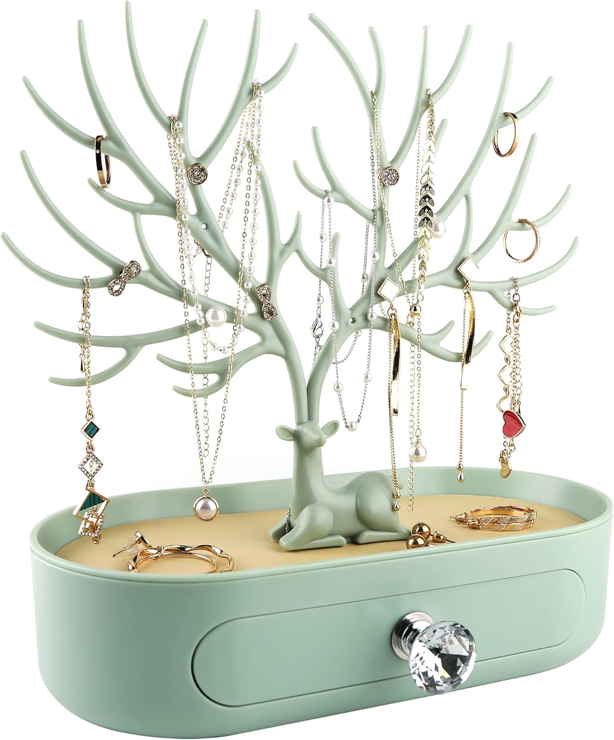 MORELESS Antlers Jewelry Display Stand with Drawer and Crystal Handle