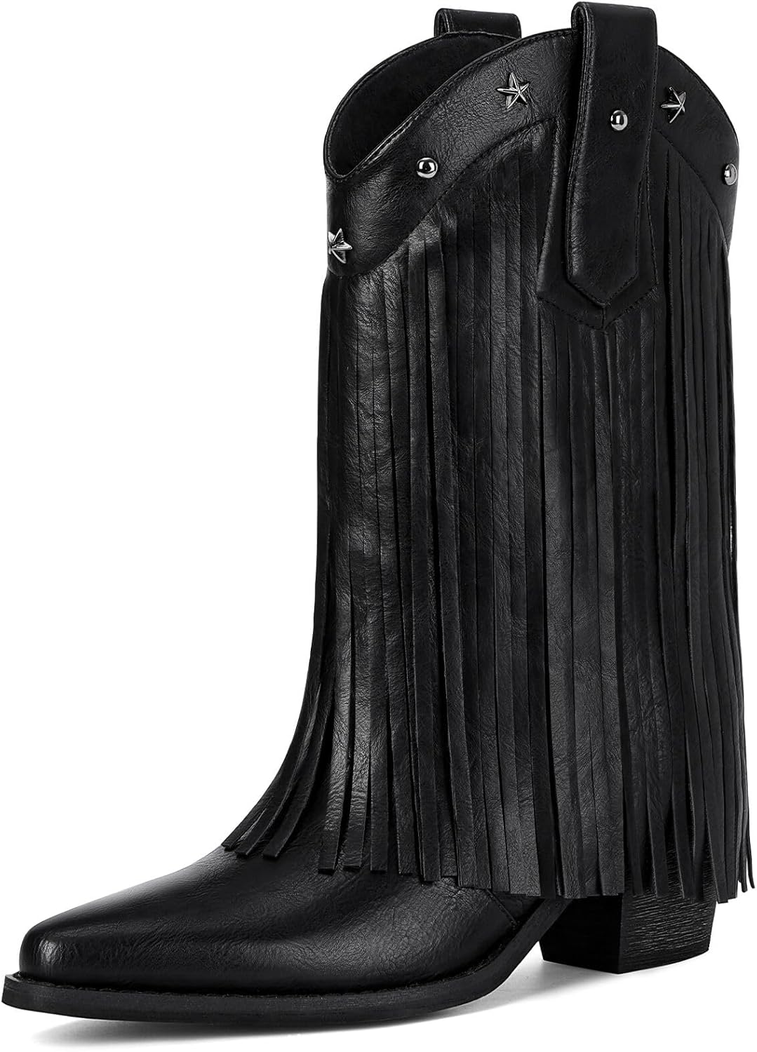 Fringe Cowboy Boots for Women - Star Studded Mid Calf Boots