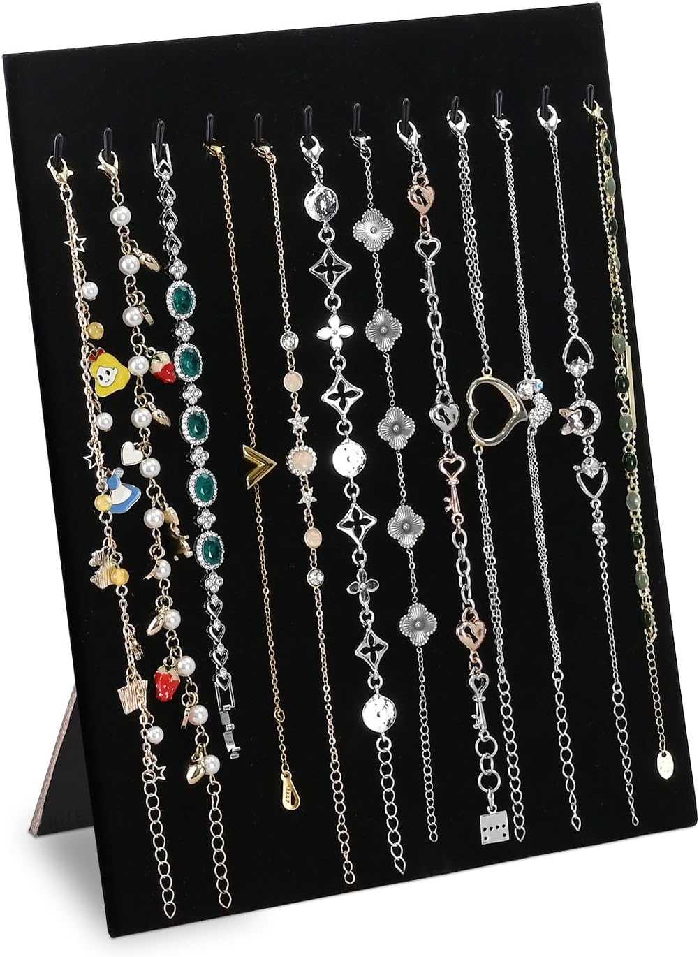MOOCA 12-Hook Bracelet Display with Easel Stand 2 Pcs Set Black Velvet