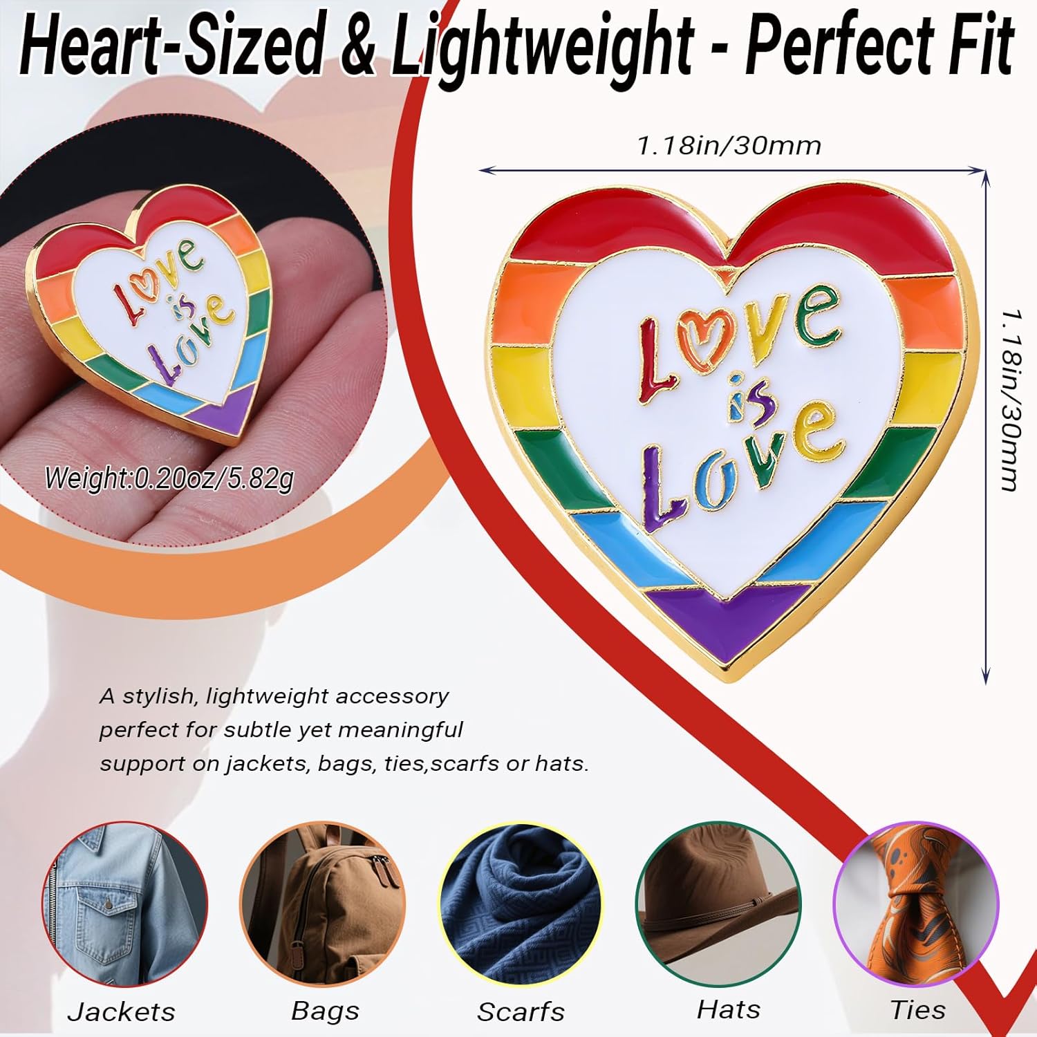 2PCS Love is Love LGBTQ Heart Rainbow Pins