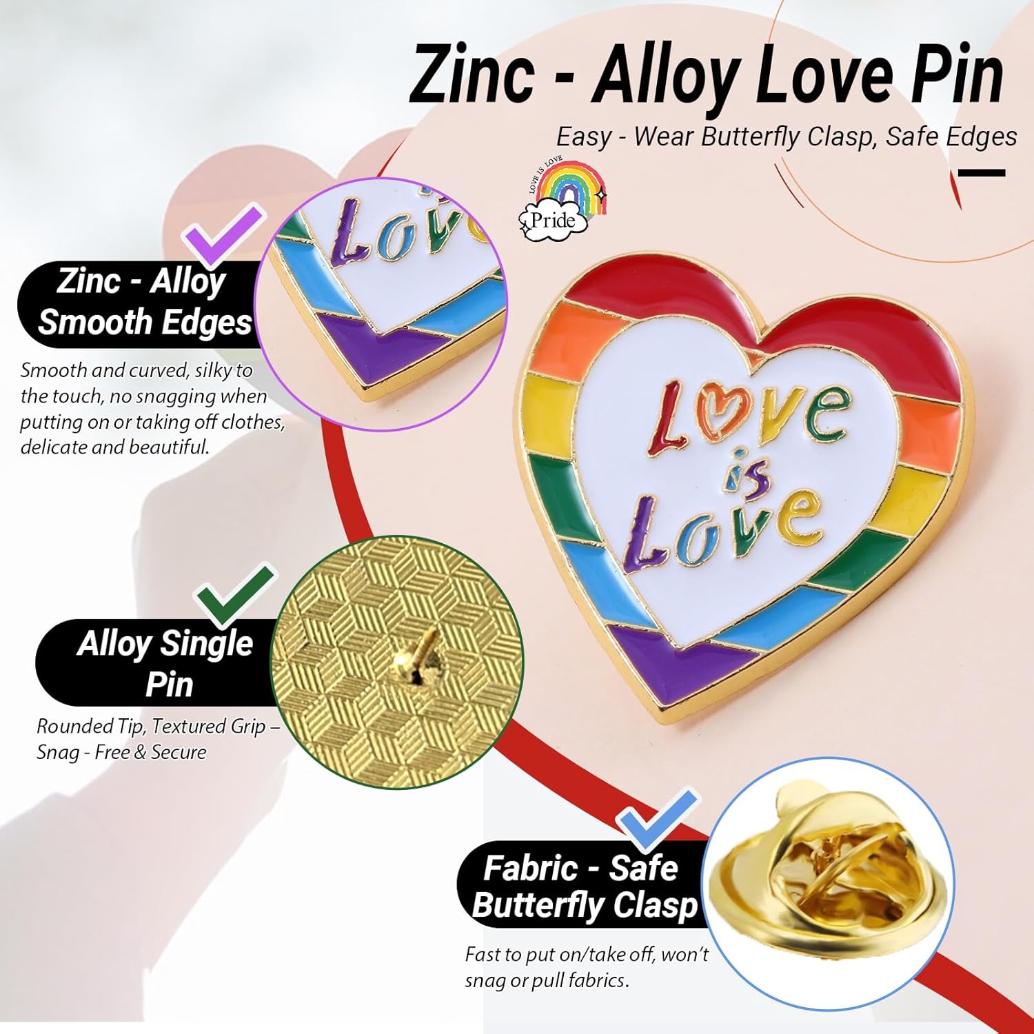 2PCS Love is Love LGBTQ Heart Rainbow Pins