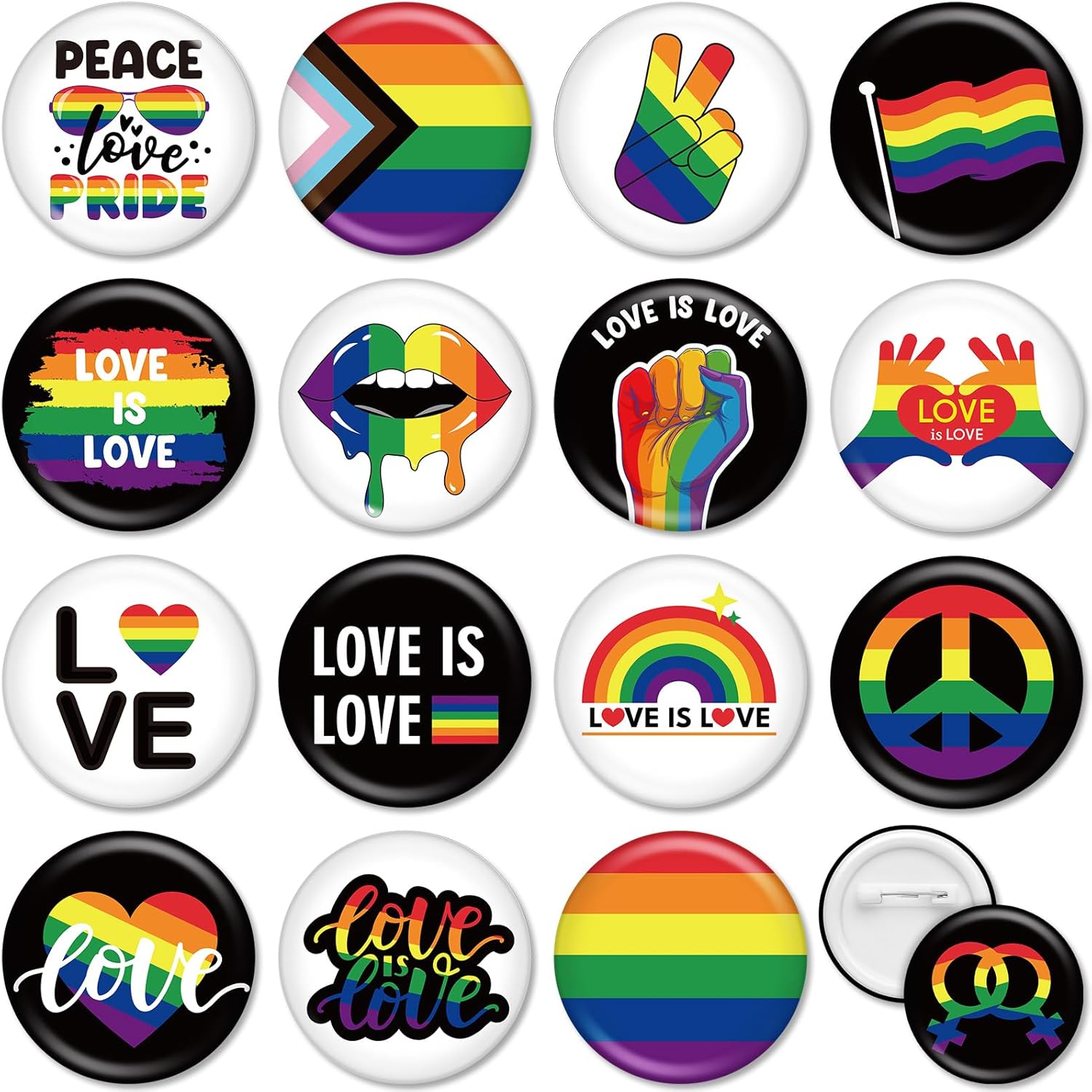 Jutom 48 Pcs Rainbow Pride Day Buttons Pin Set