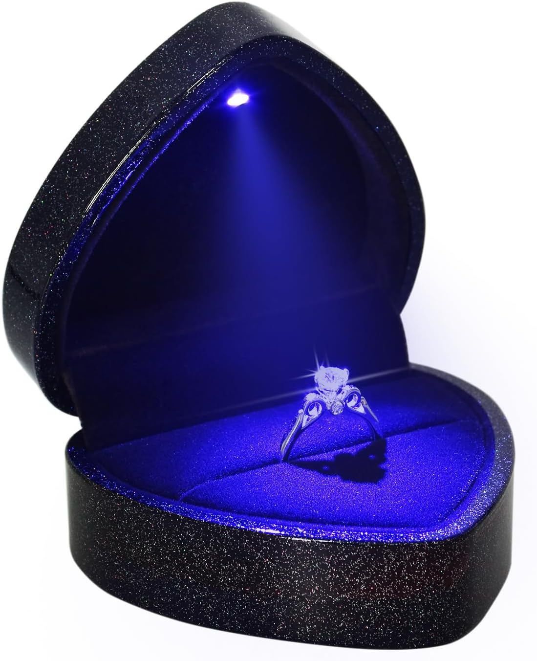 Luxury LED Lighted Engagement Ring Box Heart Shaped Elegant Starry Sky Display Case