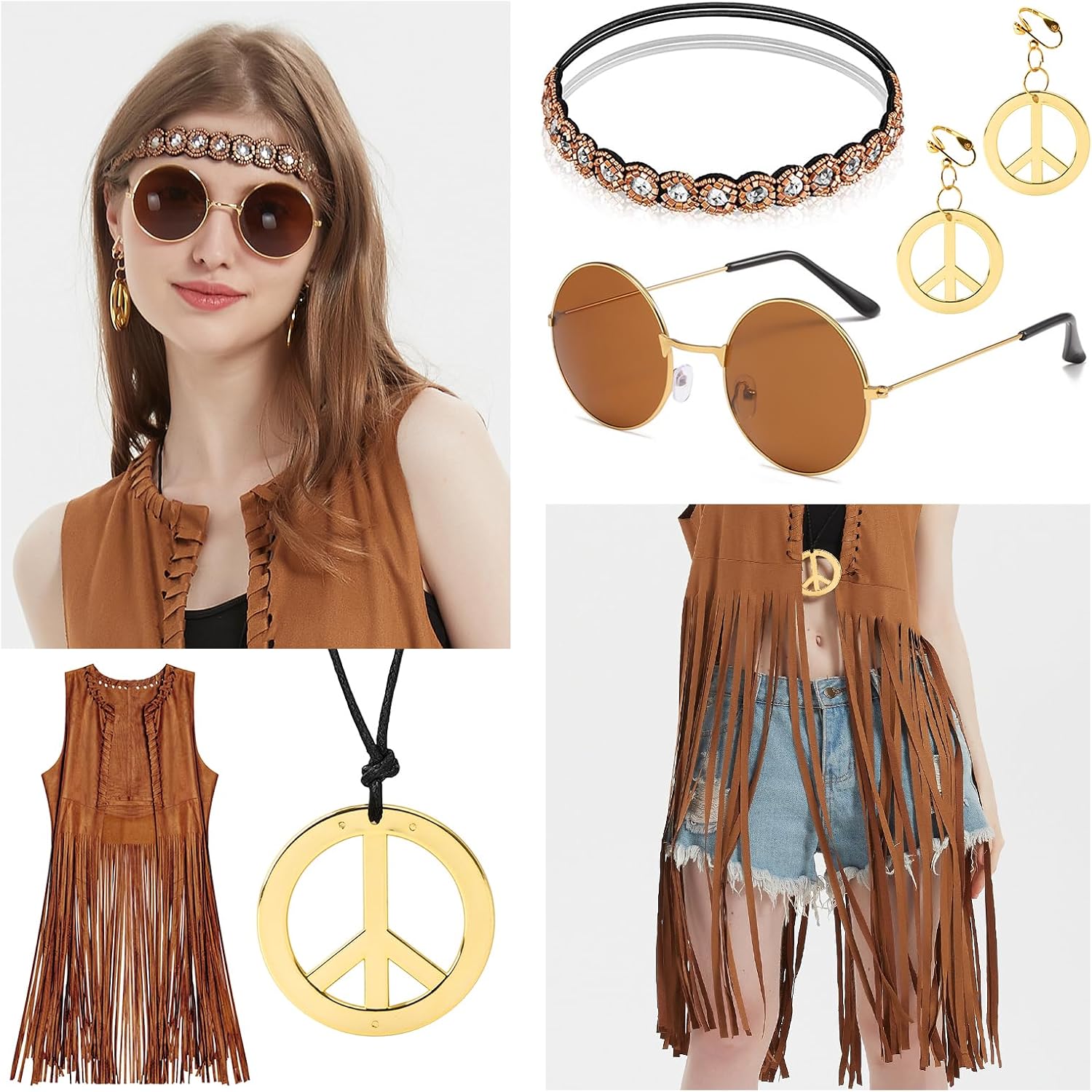 SunnyLisa Women Hippie Costume Set 60s 70s