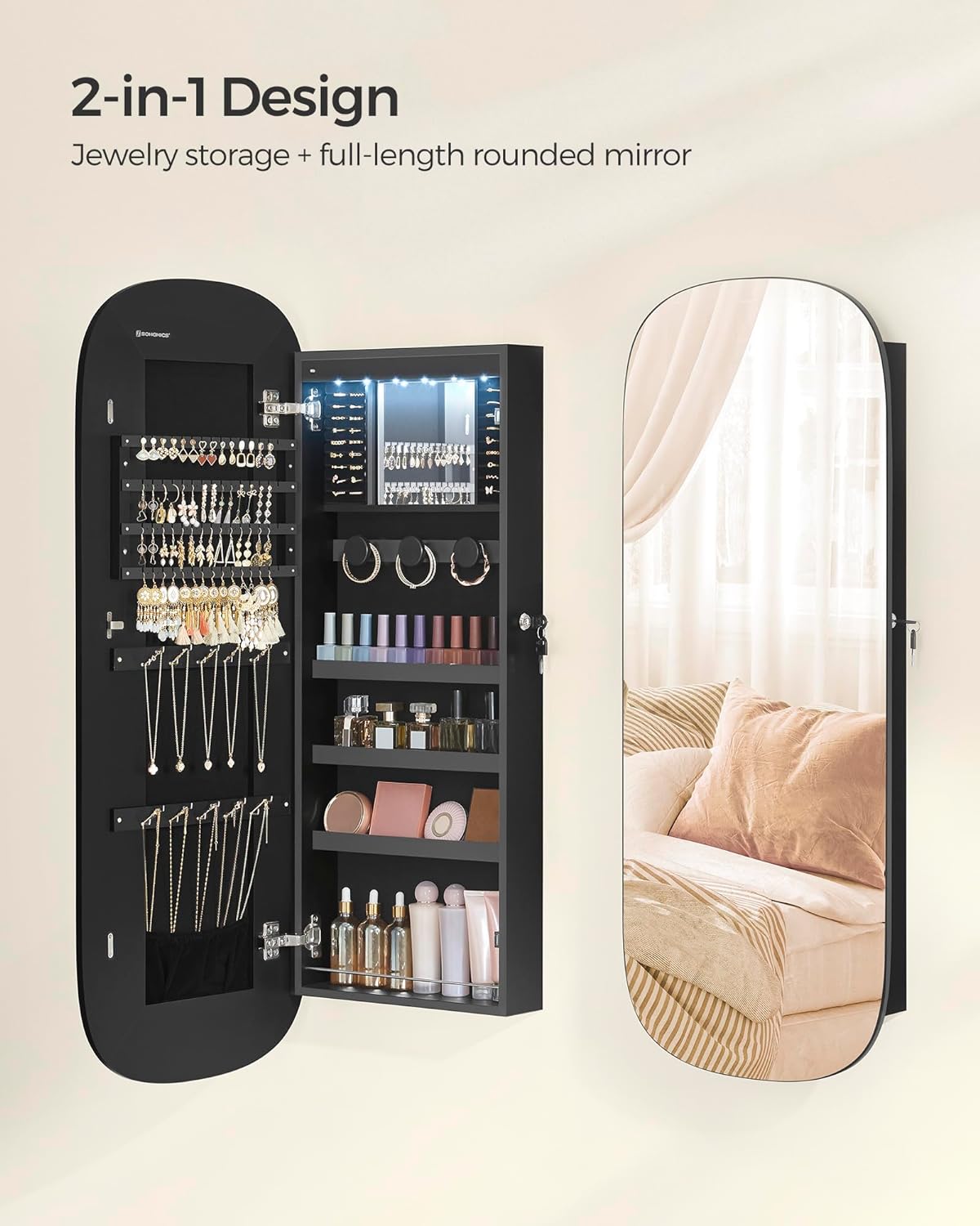 SONGMICS Jewelry Organizer Cabinet with LED Mirror